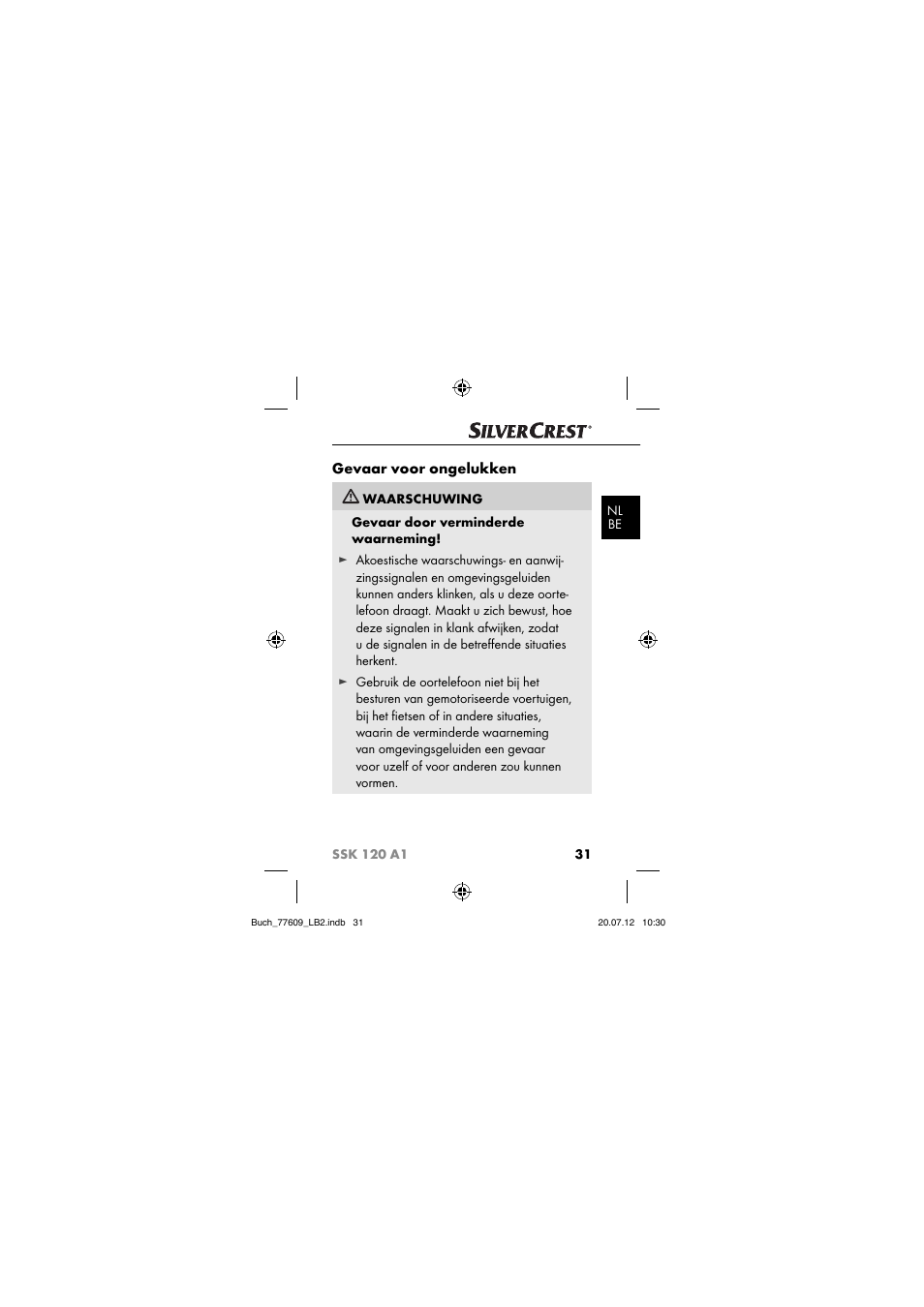 Gevaar voor ongelukken | Silvercrest SSK 120 A1 User Manual | Page 33 / 89