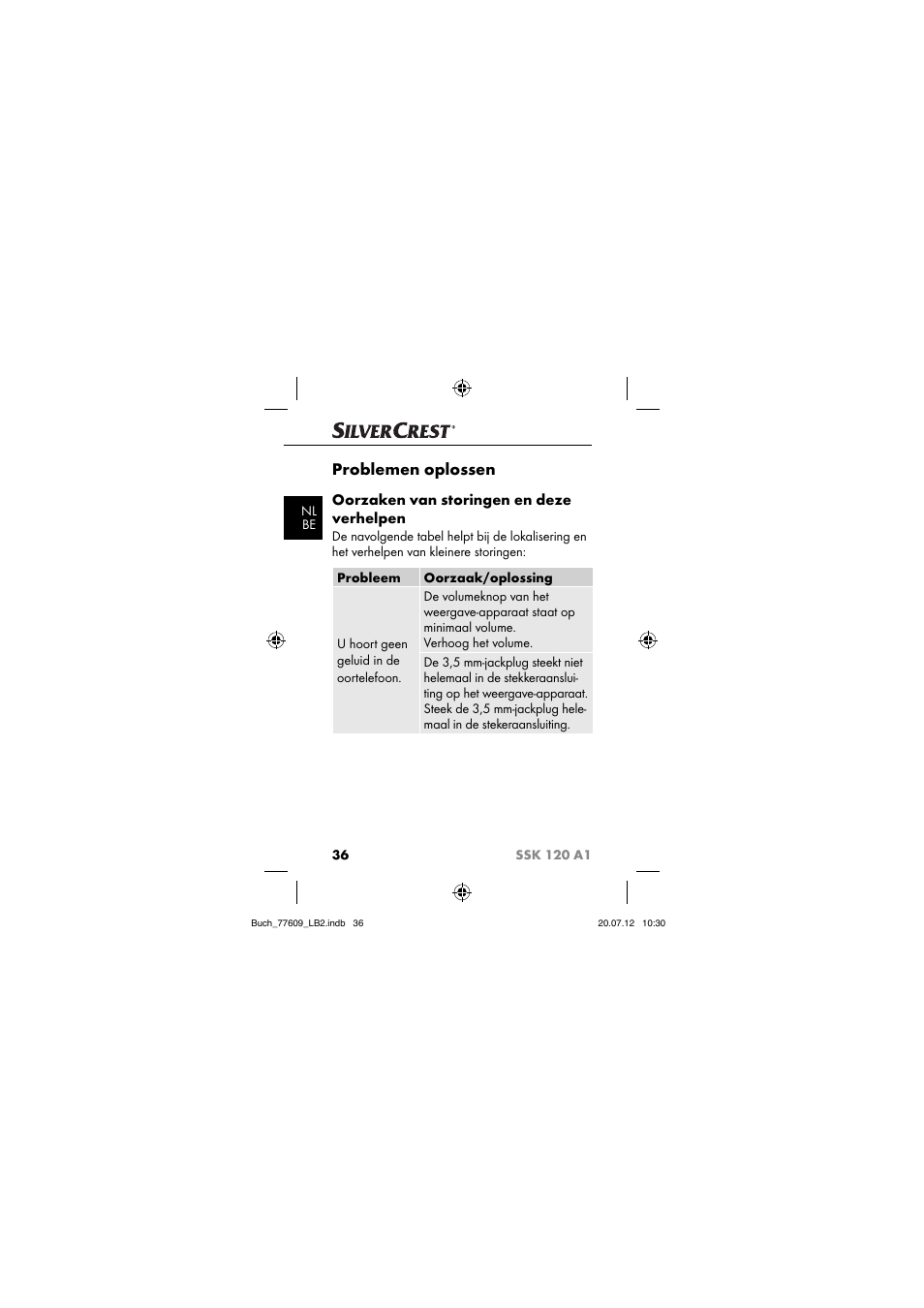 Problemen oplossen, Oorzaken van storingen en deze verhelpen | Silvercrest SSK 120 A1 User Manual | Page 38 / 89