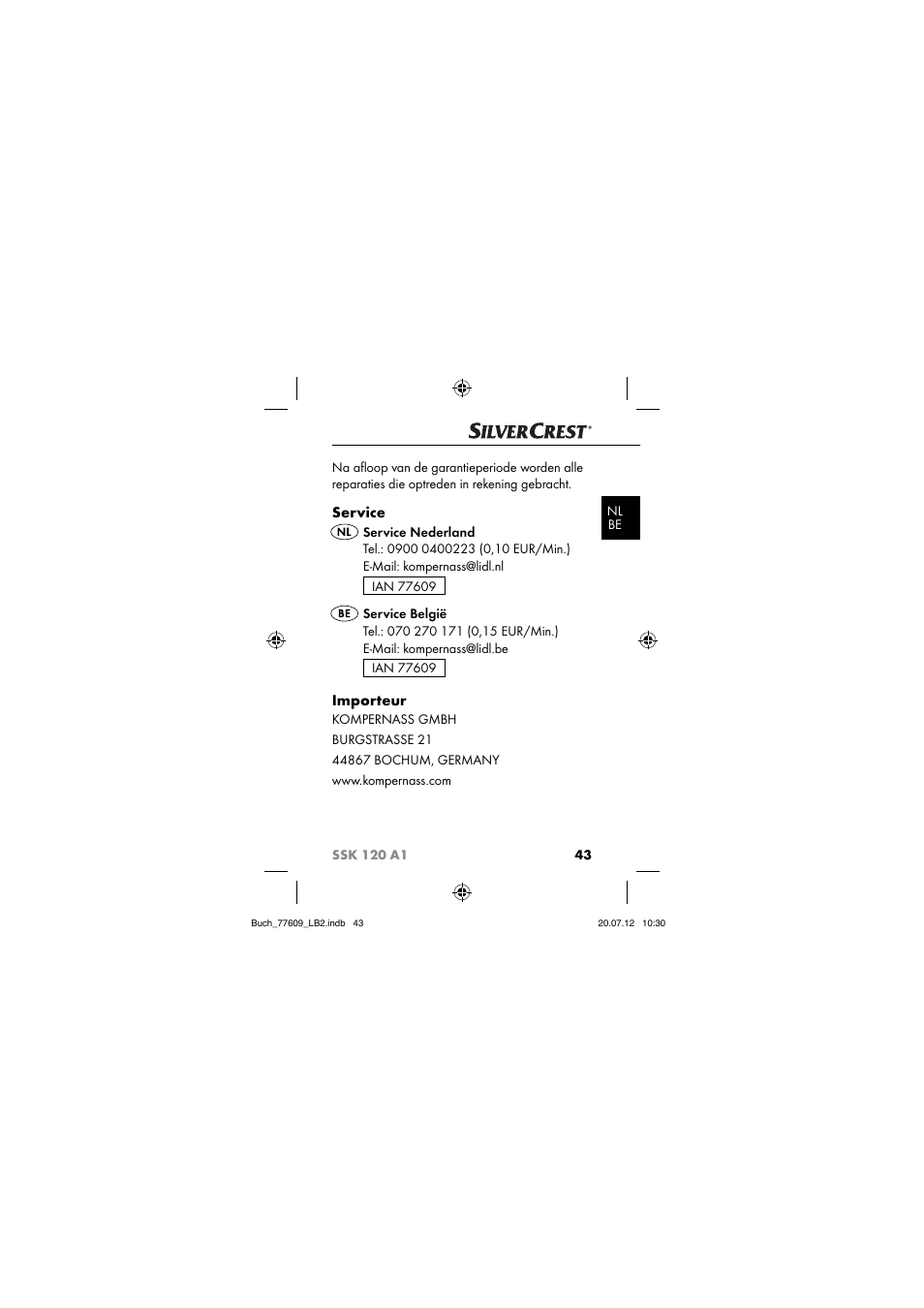 Service, Importeur | Silvercrest SSK 120 A1 User Manual | Page 45 / 89