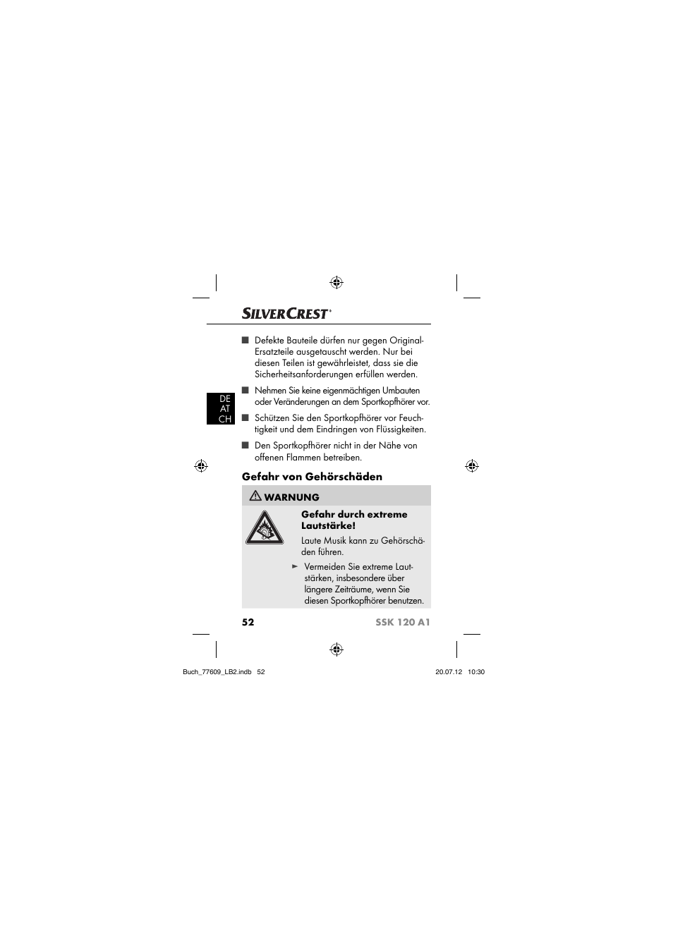 Gefahr von gehörschäden | Silvercrest SSK 120 A1 User Manual | Page 54 / 89