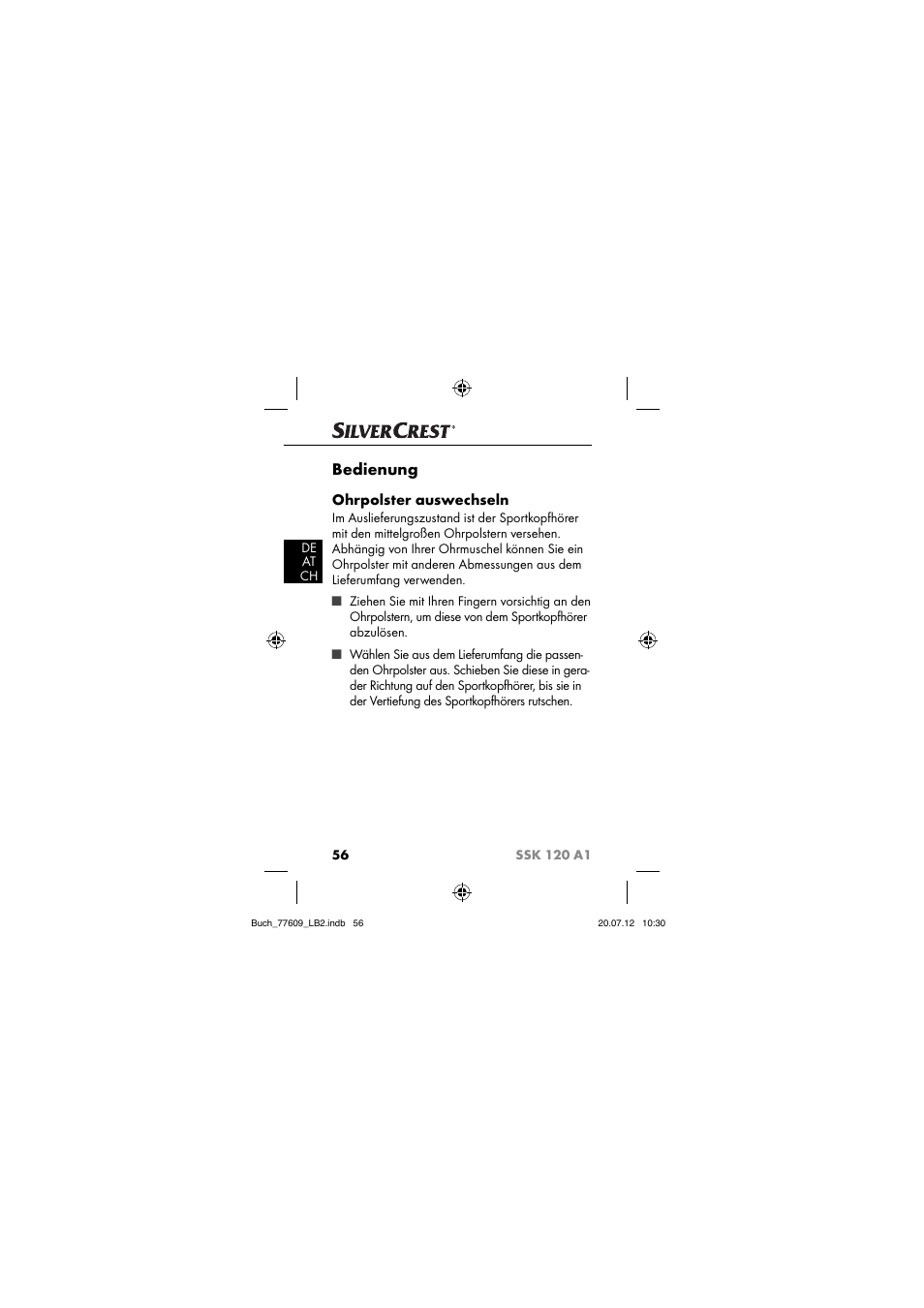 Bedienung, Ohrpolster auswechseln | Silvercrest SSK 120 A1 User Manual | Page 58 / 89