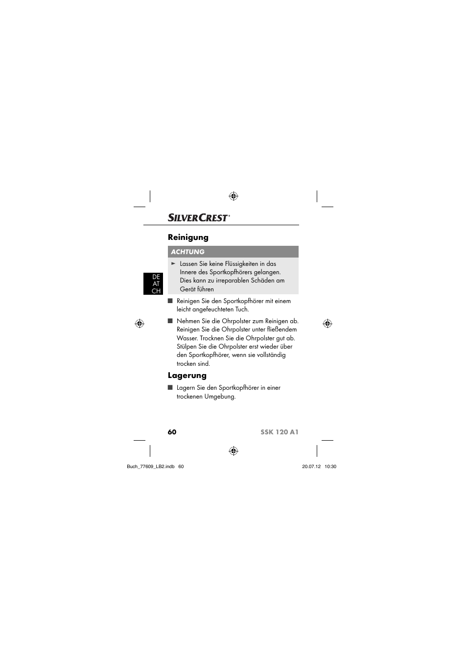 Reinigung, Lagerung | Silvercrest SSK 120 A1 User Manual | Page 62 / 89