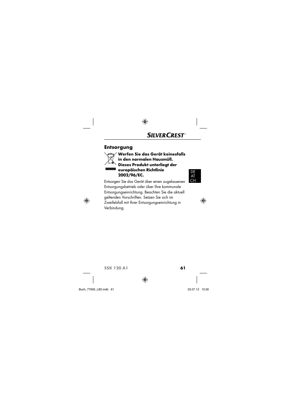 Entsorgung | Silvercrest SSK 120 A1 User Manual | Page 63 / 89