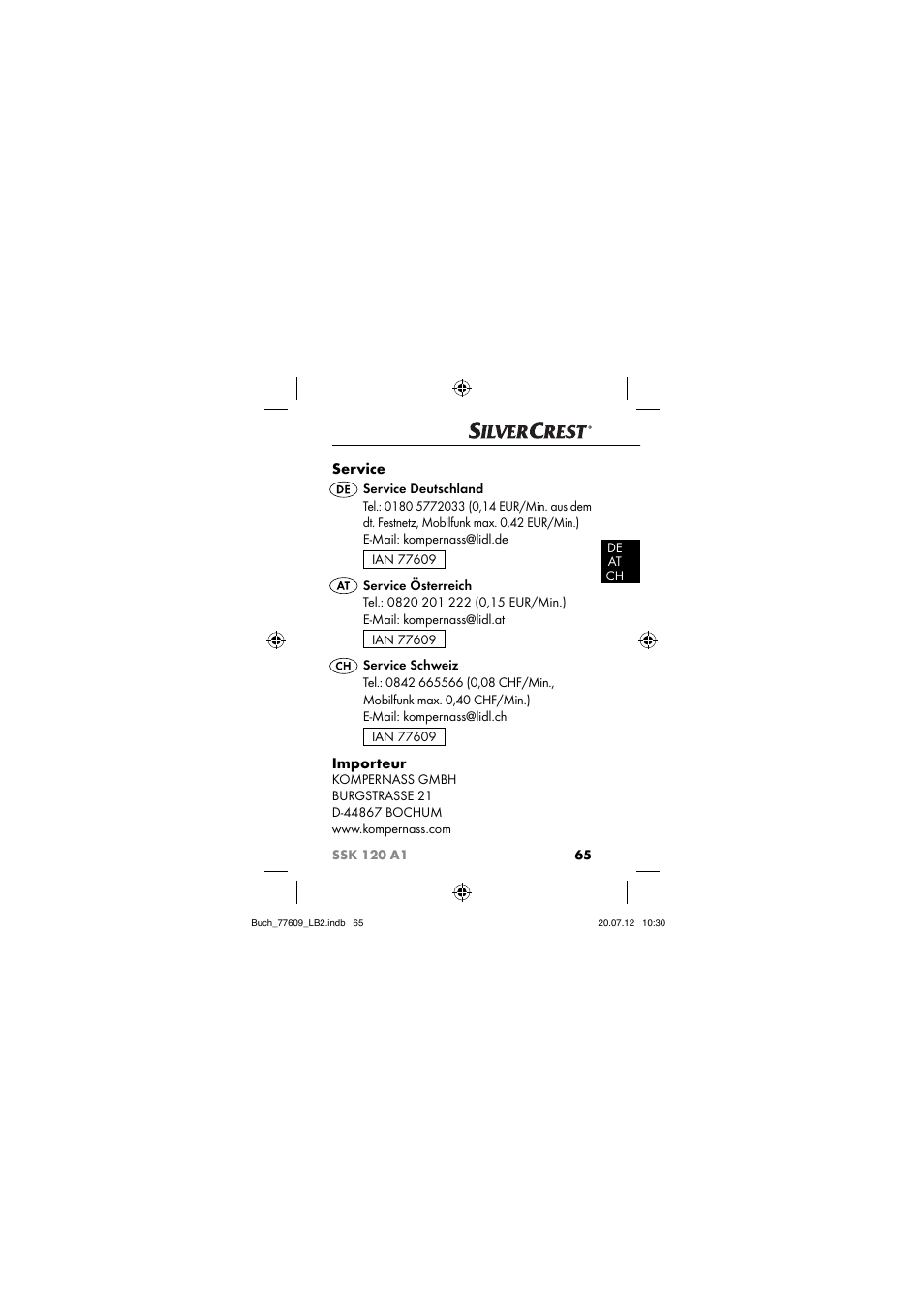 Service, Importeur | Silvercrest SSK 120 A1 User Manual | Page 67 / 89