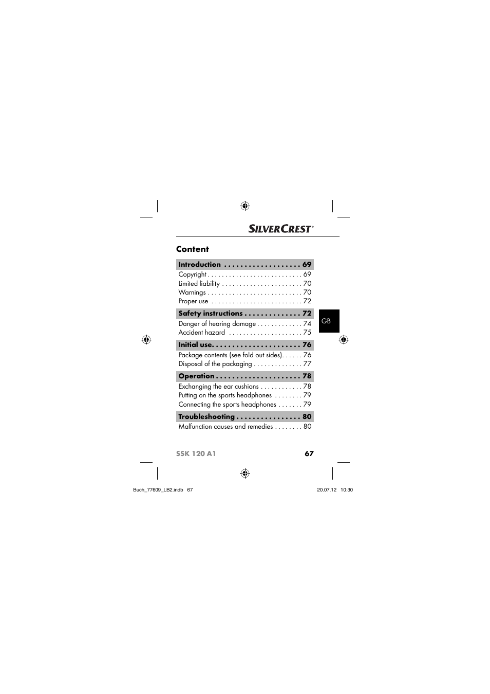 Content | Silvercrest SSK 120 A1 User Manual | Page 69 / 89