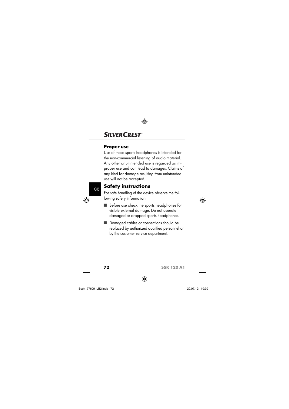 Safety instructions, Proper use | Silvercrest SSK 120 A1 User Manual | Page 74 / 89