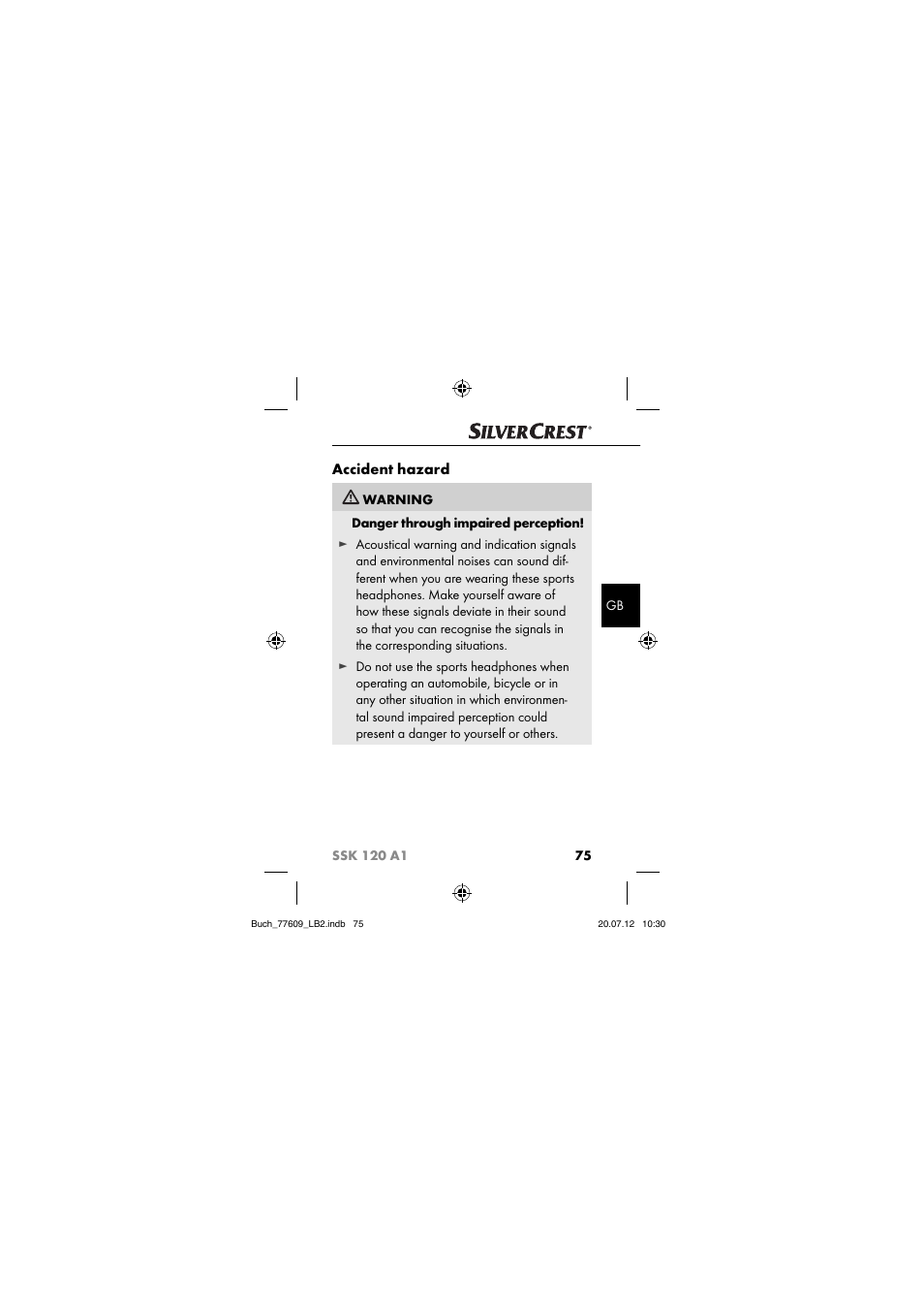 Accident hazard | Silvercrest SSK 120 A1 User Manual | Page 77 / 89