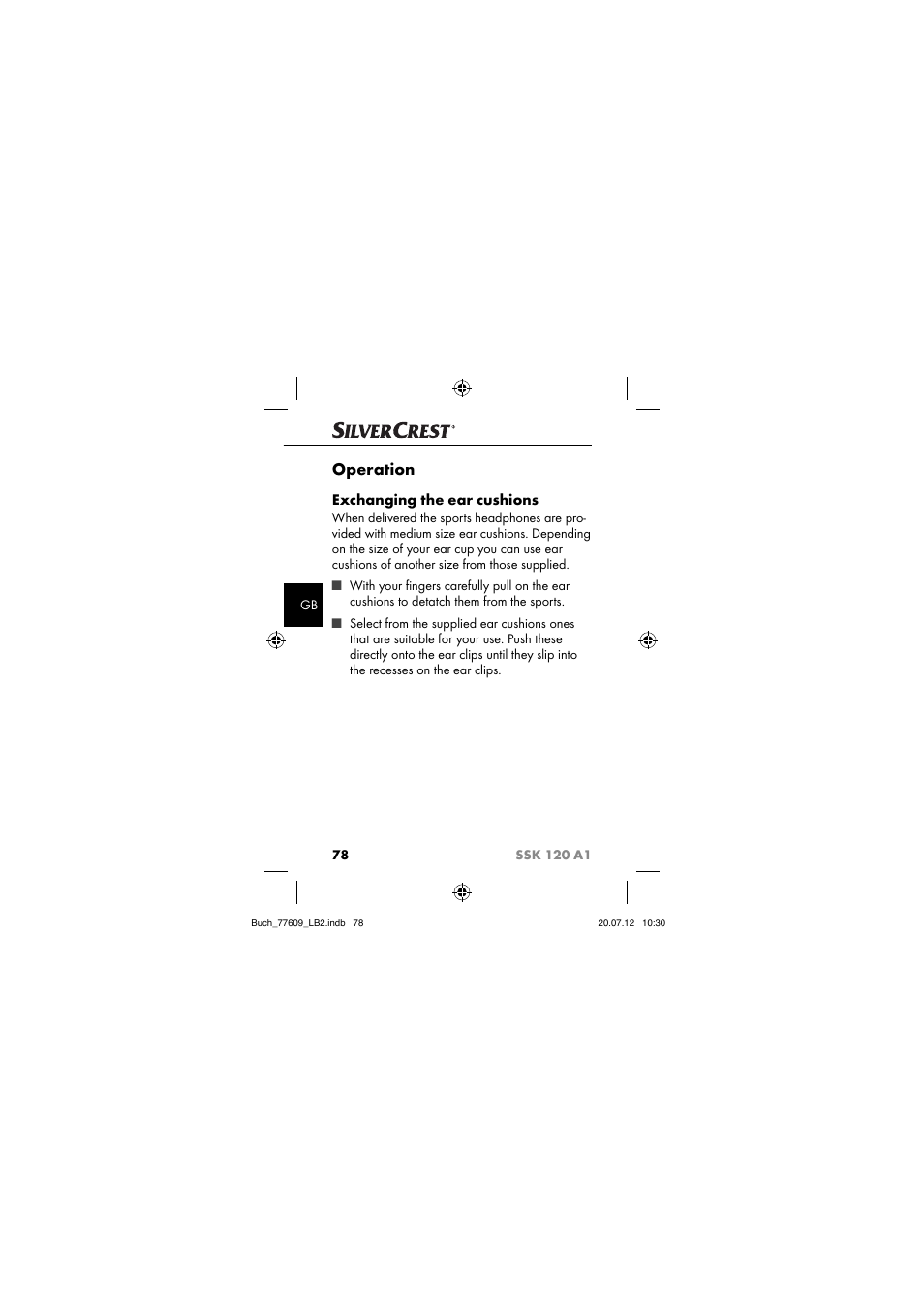 Operation, Exchanging the ear cushions | Silvercrest SSK 120 A1 User Manual | Page 80 / 89