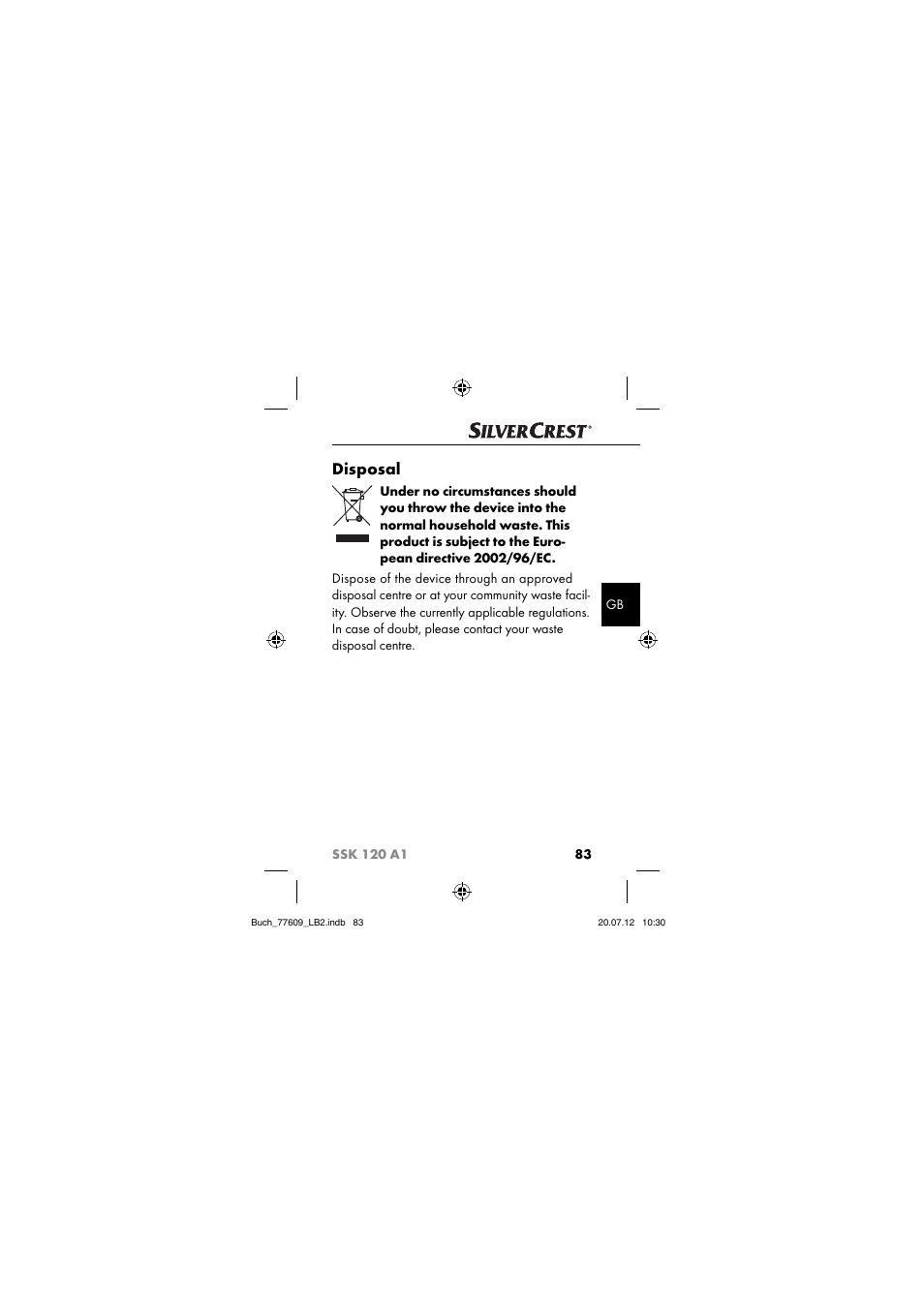 Disposal | Silvercrest SSK 120 A1 User Manual | Page 85 / 89