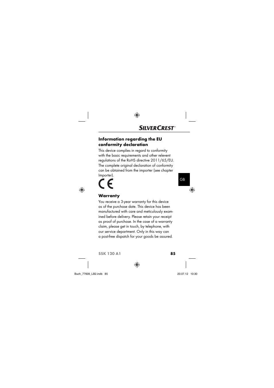 Warranty | Silvercrest SSK 120 A1 User Manual | Page 87 / 89