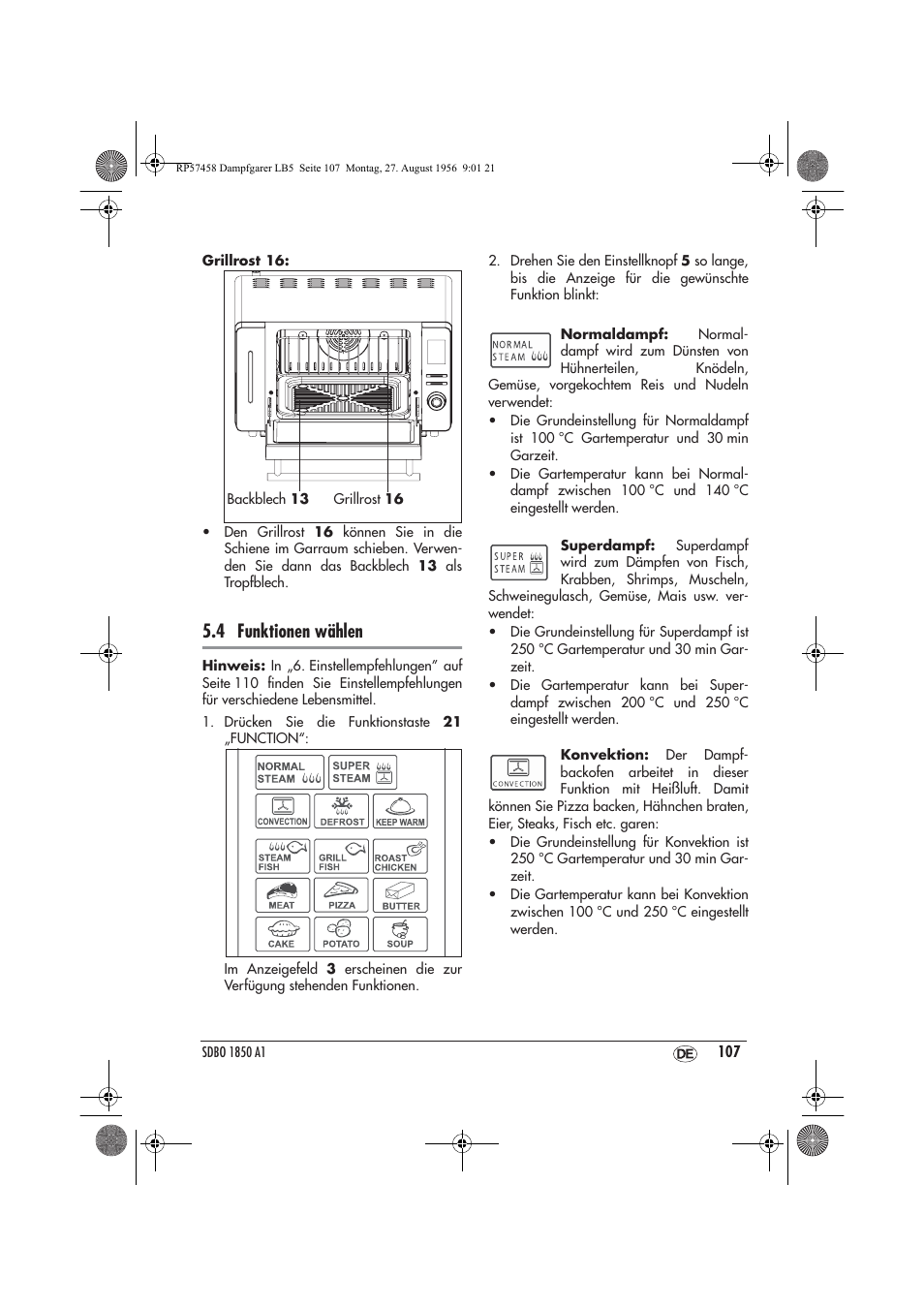 4 funktionen wählen | Silvercrest SDBO 1850 A1 User Manual | Page 109 / 126