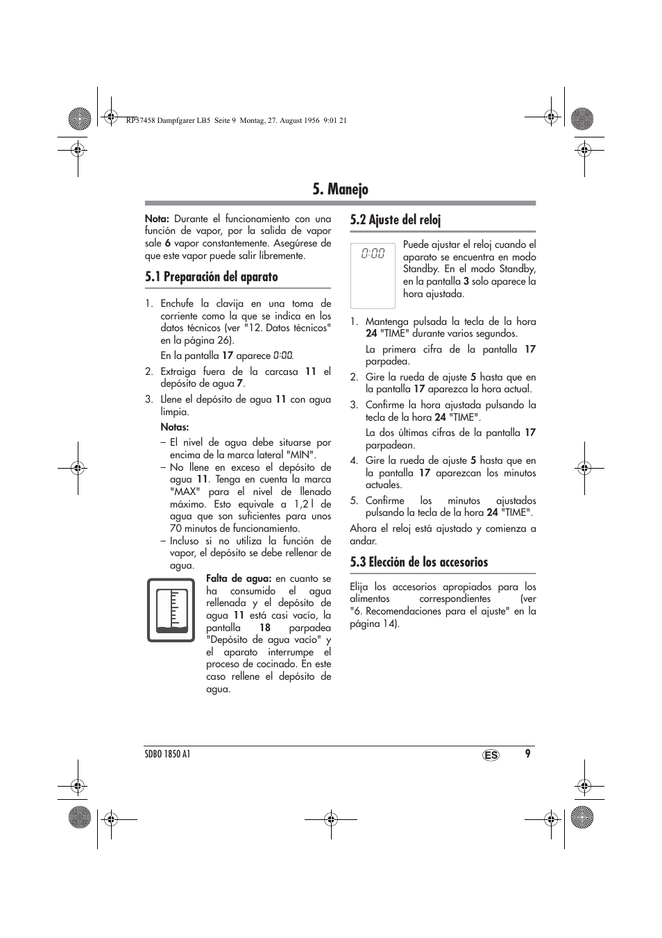 Manejo, 1 preparación del aparato, 2 ajuste del reloj | 3 elección de los accesorios | Silvercrest SDBO 1850 A1 User Manual | Page 11 / 126