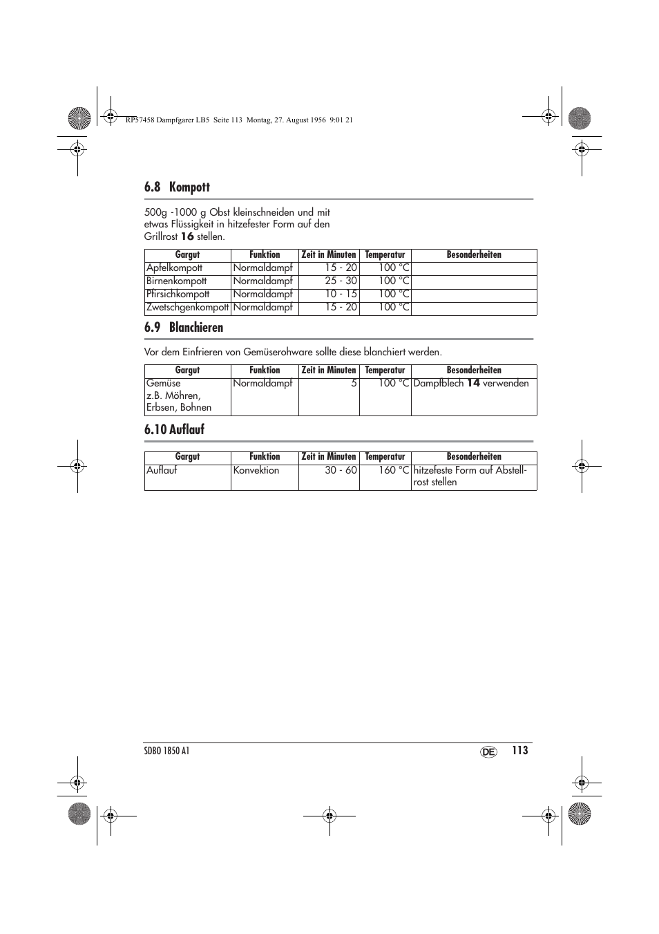 8 kompott, 9 blanchieren, 10 auﬂauf | Silvercrest SDBO 1850 A1 User Manual | Page 115 / 126