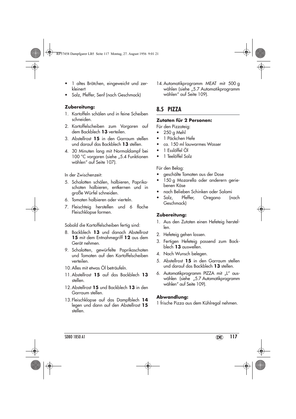 5 pizza | Silvercrest SDBO 1850 A1 User Manual | Page 119 / 126