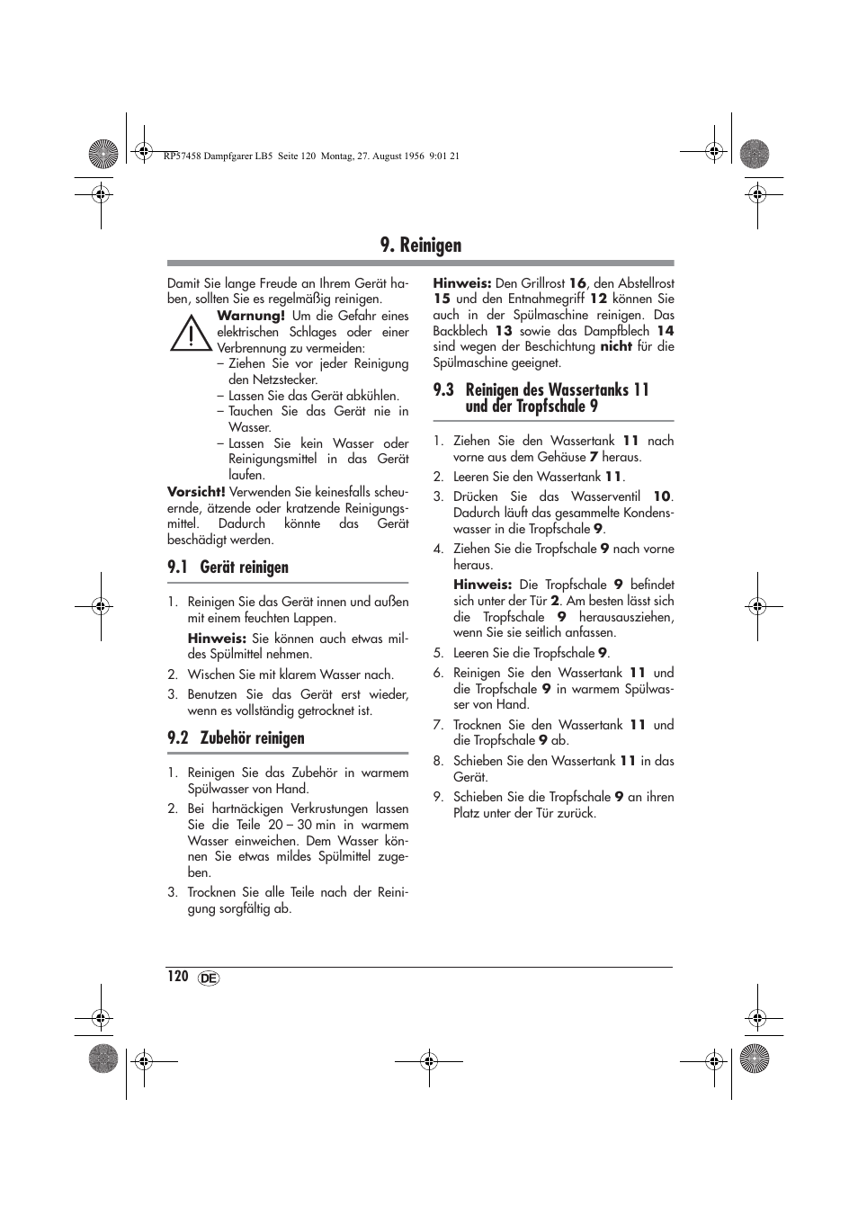 Reinigen, 1 gerät reinigen, 2 zubehör reinigen | Silvercrest SDBO 1850 A1 User Manual | Page 122 / 126