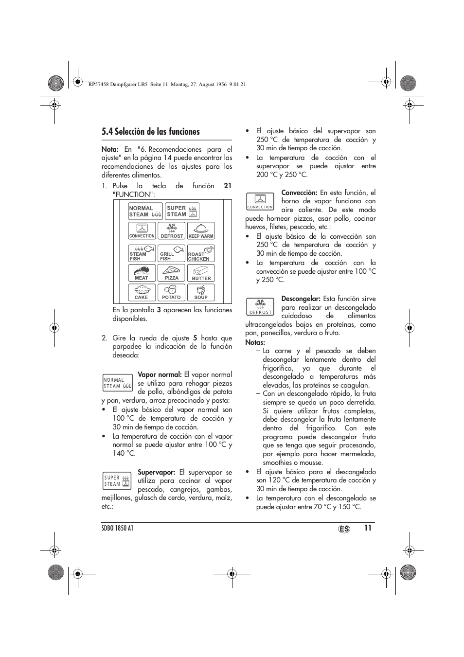 4 selección de las funciones | Silvercrest SDBO 1850 A1 User Manual | Page 13 / 126