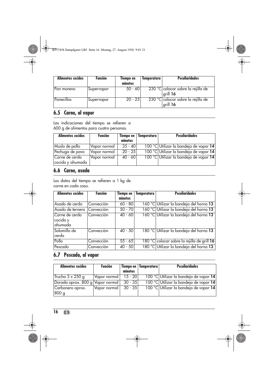 5 carne, al vapor, 6 carne, asada, 7 pescado, al vapor | Silvercrest SDBO 1850 A1 User Manual | Page 18 / 126