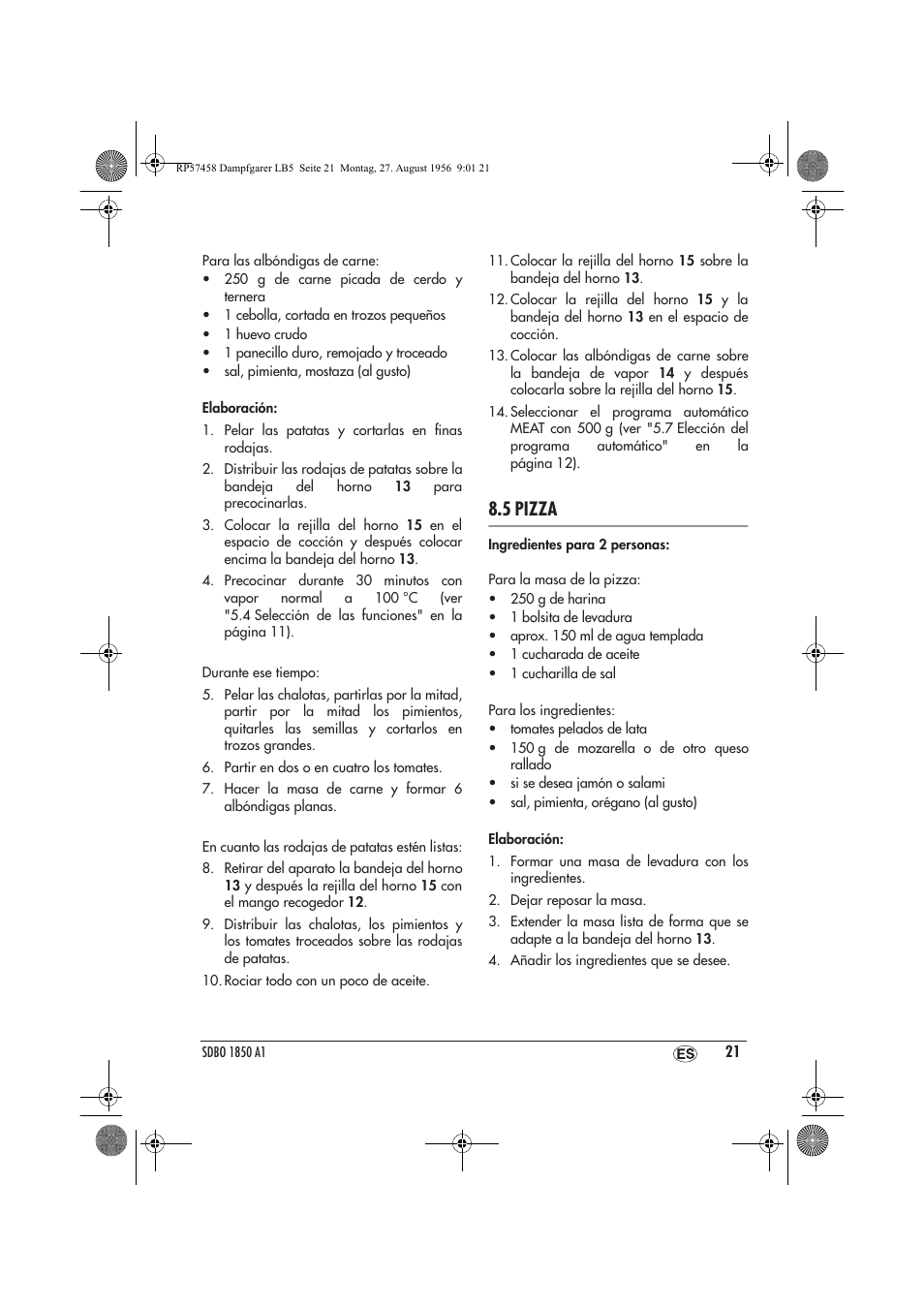 5 pizza | Silvercrest SDBO 1850 A1 User Manual | Page 23 / 126