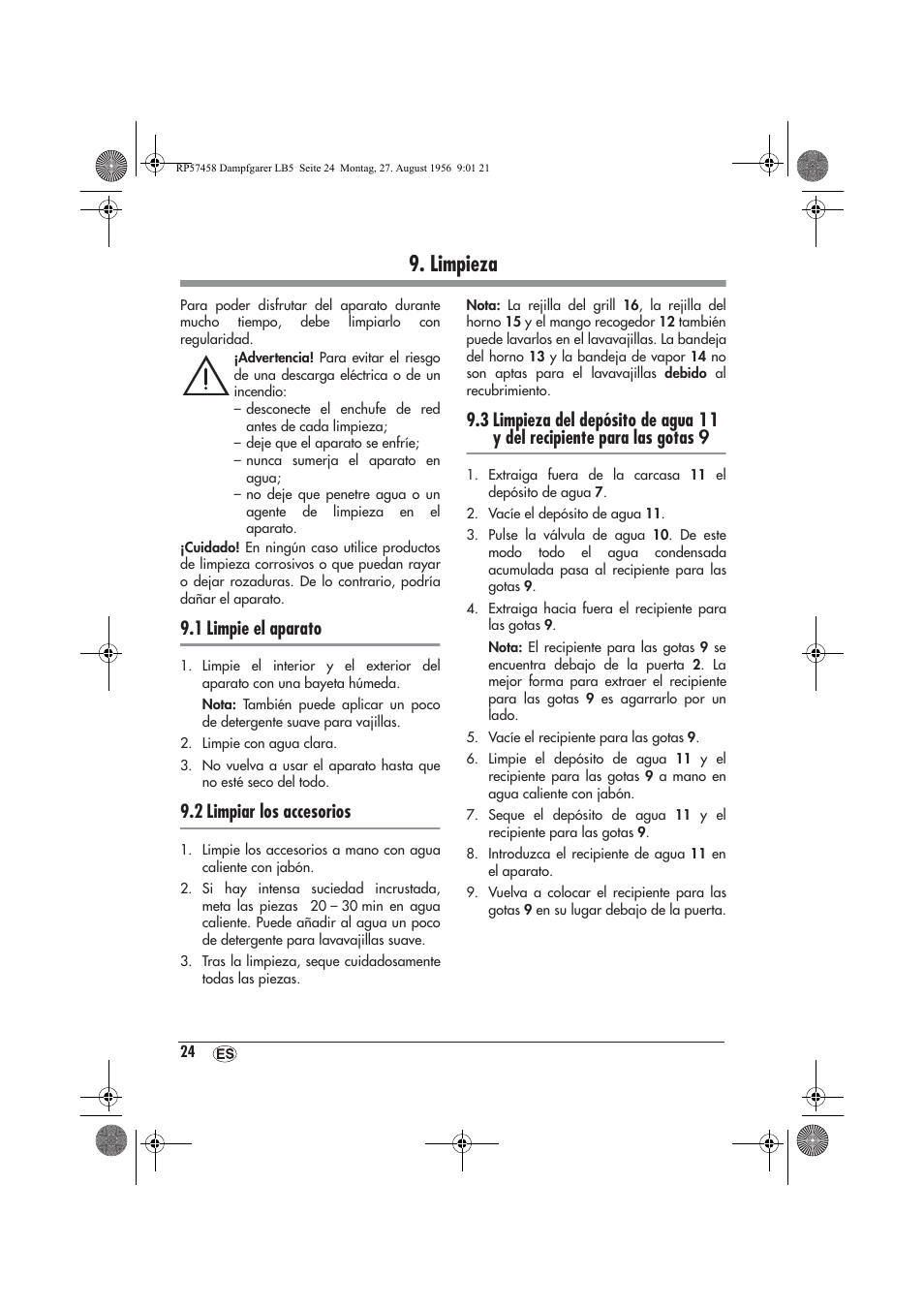 Limpieza, 1 limpie el aparato, 2 limpiar los accesorios | Silvercrest SDBO 1850 A1 User Manual | Page 26 / 126