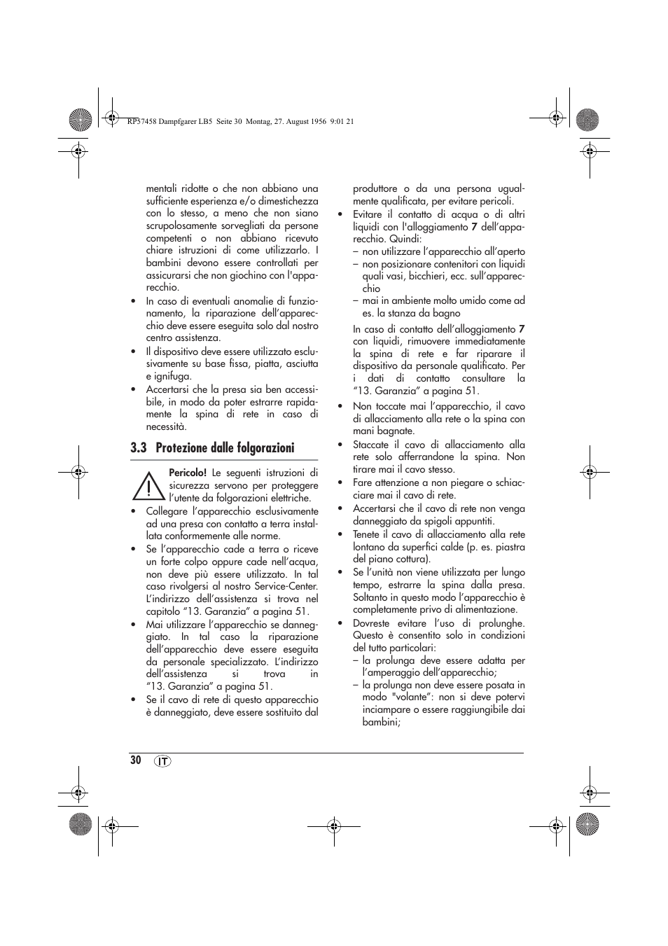 3 protezione dalle folgorazioni | Silvercrest SDBO 1850 A1 User Manual | Page 32 / 126