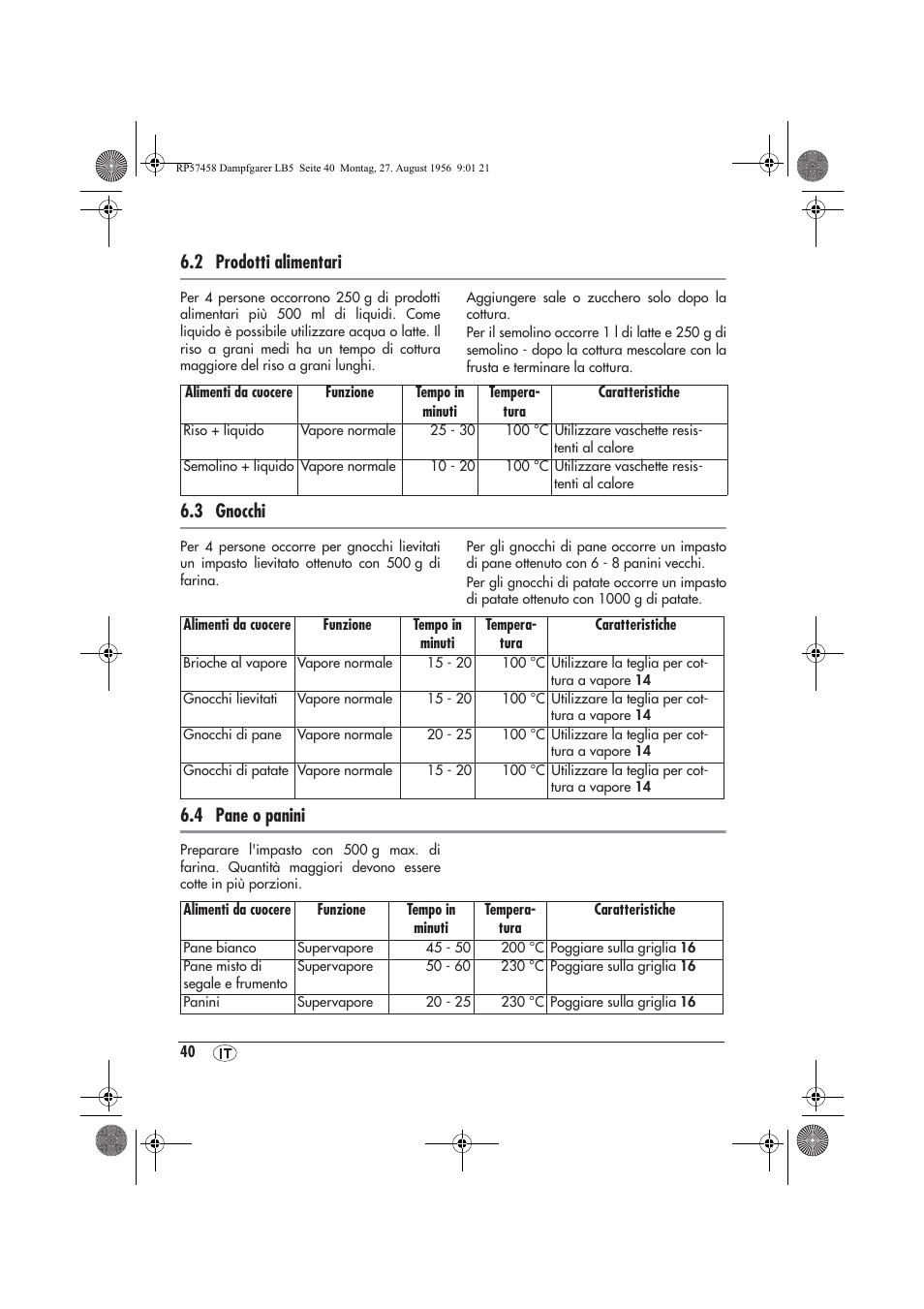 2 prodotti alimentari, 3 gnocchi, 4 pane o panini | Silvercrest SDBO 1850 A1 User Manual | Page 42 / 126