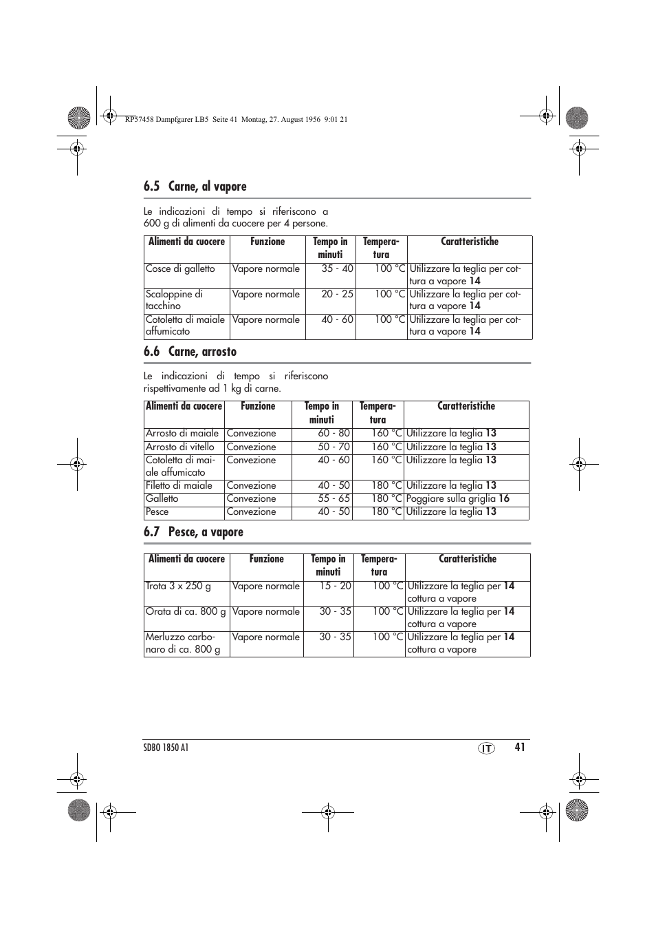 5 carne, al vapore, 6 carne, arrosto, 7 pesce, a vapore | Silvercrest SDBO 1850 A1 User Manual | Page 43 / 126