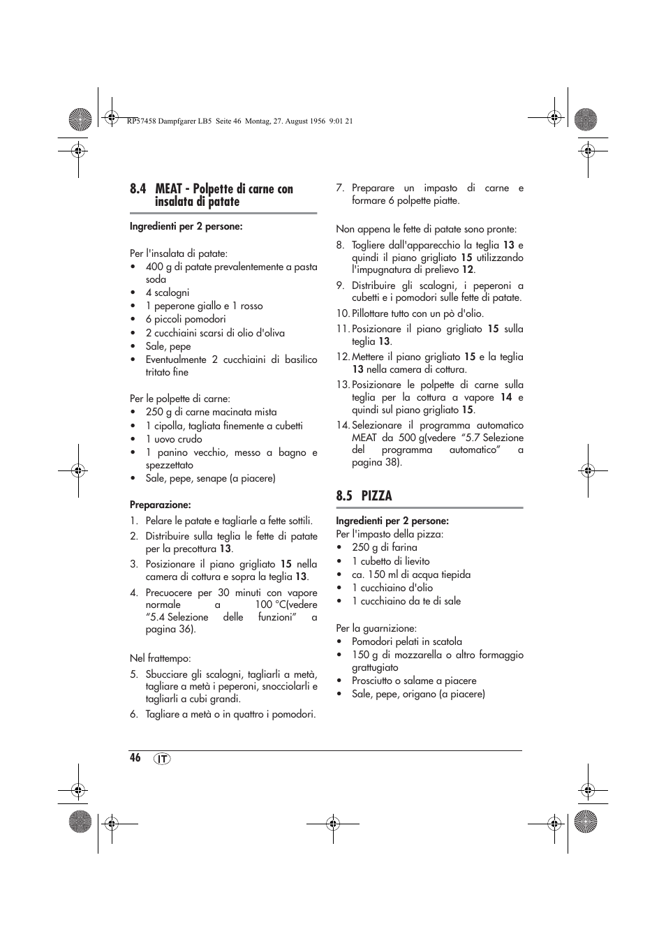 4 meat - polpette di carne con insalata di patate, 5 pizza | Silvercrest SDBO 1850 A1 User Manual | Page 48 / 126