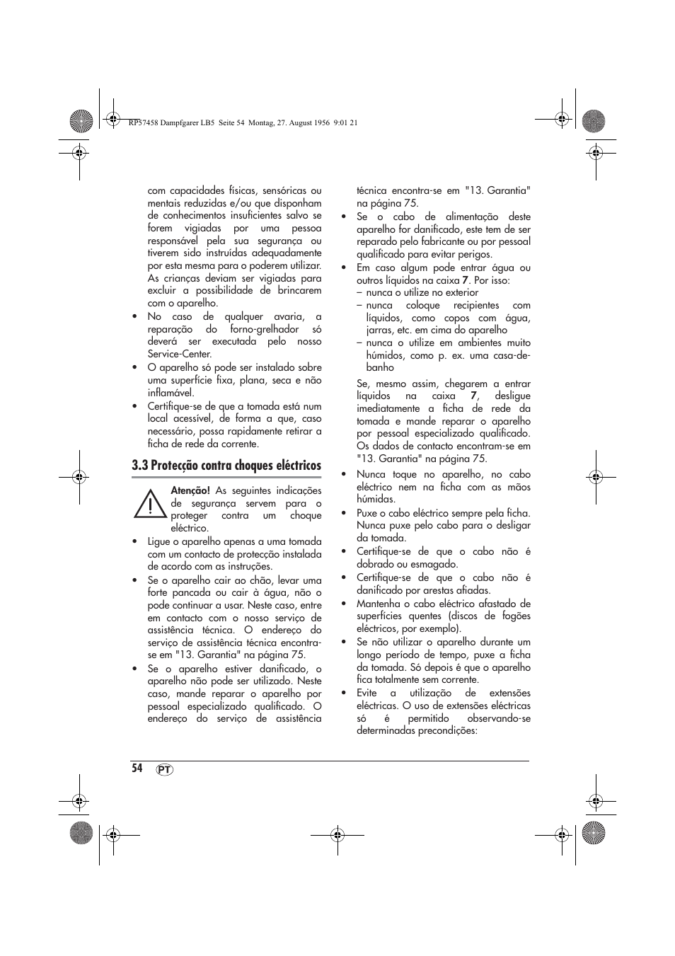 3 protecção contra choques eléctricos | Silvercrest SDBO 1850 A1 User Manual | Page 56 / 126