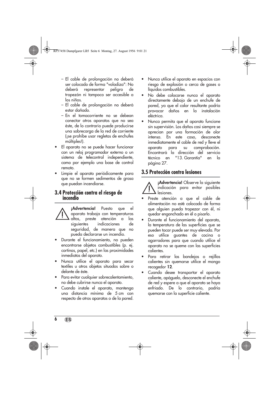 4 protección contra el riesgo de incendio, 5 protección contra lesiones | Silvercrest SDBO 1850 A1 User Manual | Page 8 / 126