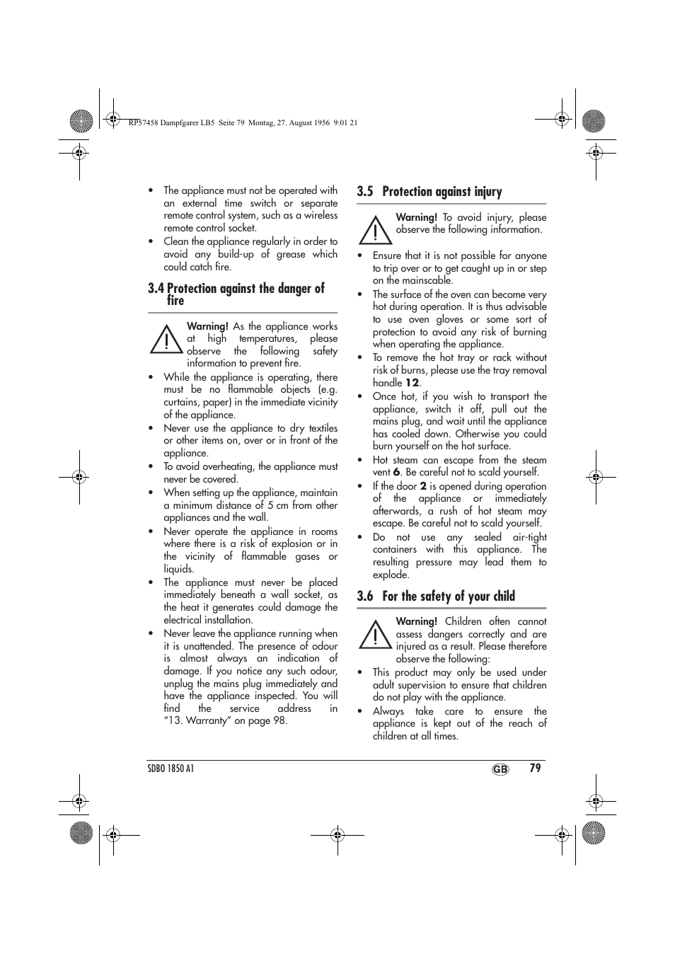 4 protection against the danger of ﬁre, 5 protection against injury, 6 for the safety of your child | Silvercrest SDBO 1850 A1 User Manual | Page 81 / 126