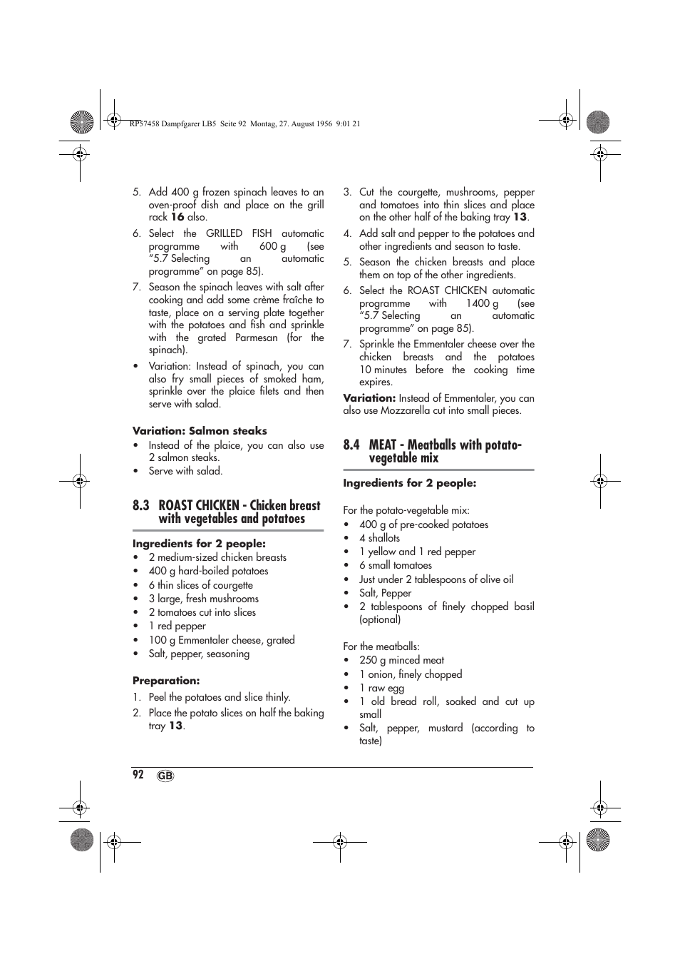 4 meat - meatballs with potato- vegetable mix | Silvercrest SDBO 1850 A1 User Manual | Page 94 / 126