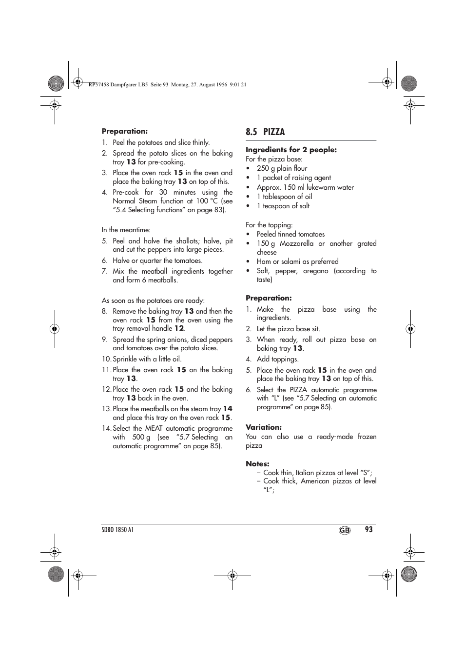 5 pizza | Silvercrest SDBO 1850 A1 User Manual | Page 95 / 126