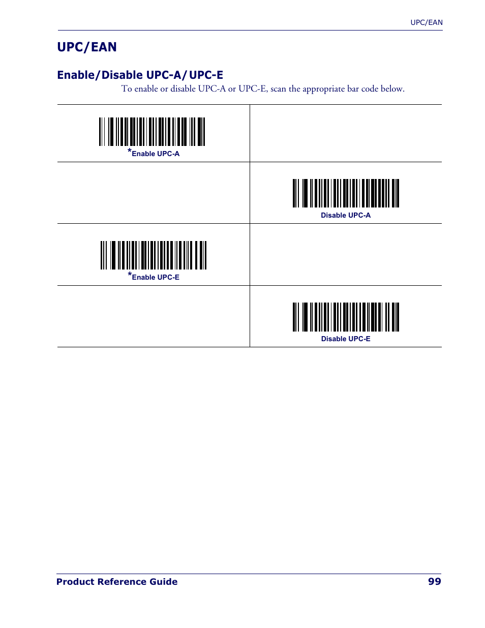 Upc/ean, Enable/disable upc-a/upc-e | Datalogic Scanning QUICKSCAN QD 2300 User Manual | Page 105 / 192