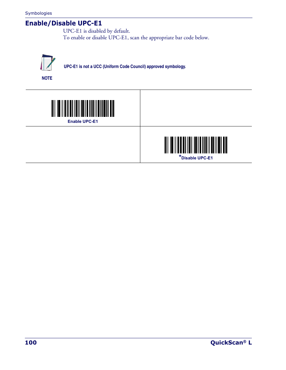 Enable/disable upc-e1 | Datalogic Scanning QUICKSCAN QD 2300 User Manual | Page 106 / 192
