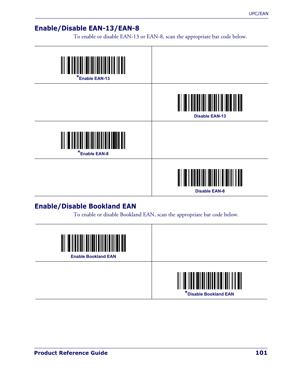 Enable/disable ean-13/ean-8, Enable/disable bookland ean | Datalogic Scanning QUICKSCAN QD 2300 User Manual | Page 107 / 192
