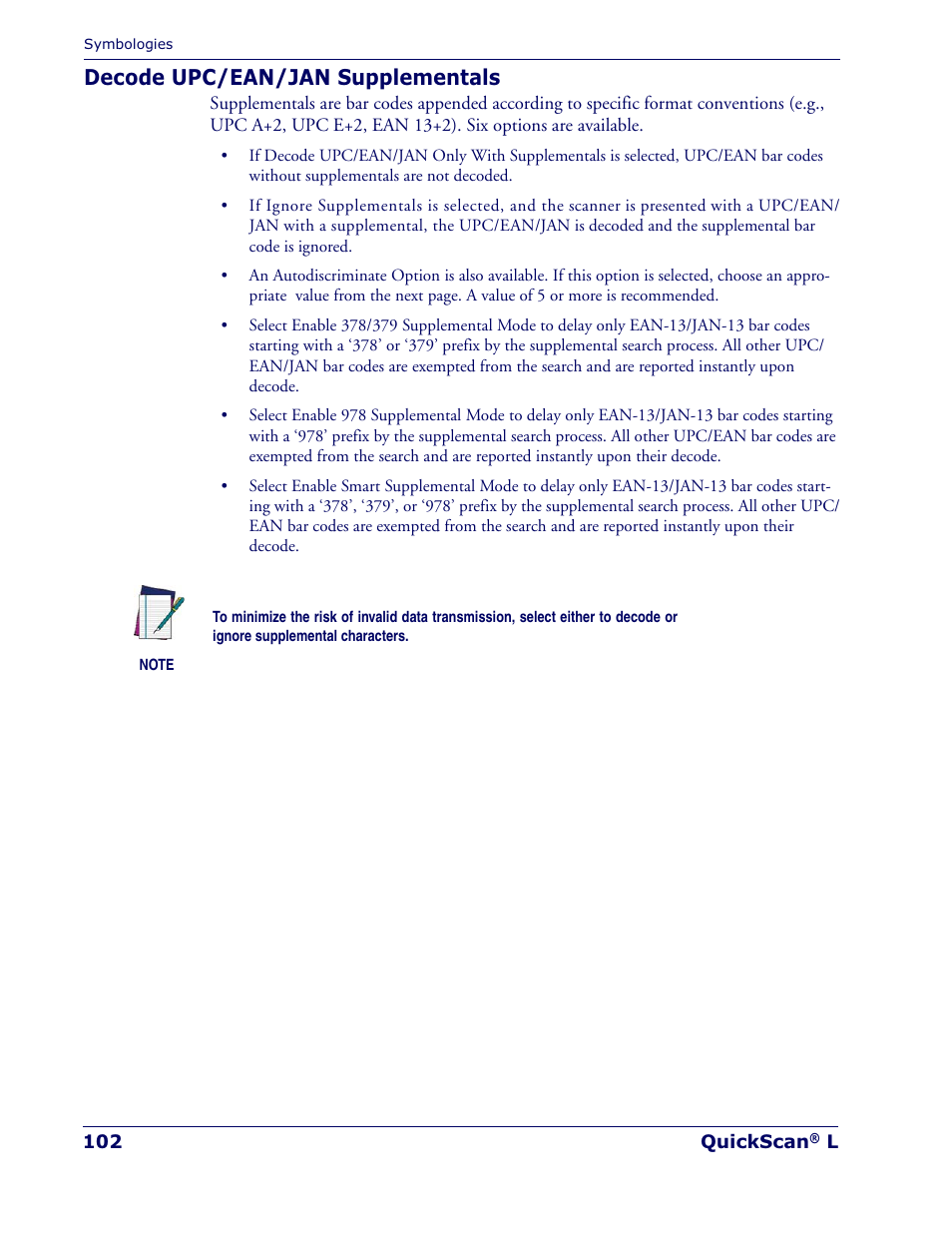 Decode upc/ean/jan supplementals | Datalogic Scanning QUICKSCAN QD 2300 User Manual | Page 108 / 192