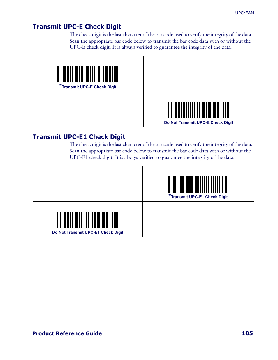 Transmit upc-e check digit, Transmit upc-e1 check digit | Datalogic Scanning QUICKSCAN QD 2300 User Manual | Page 111 / 192