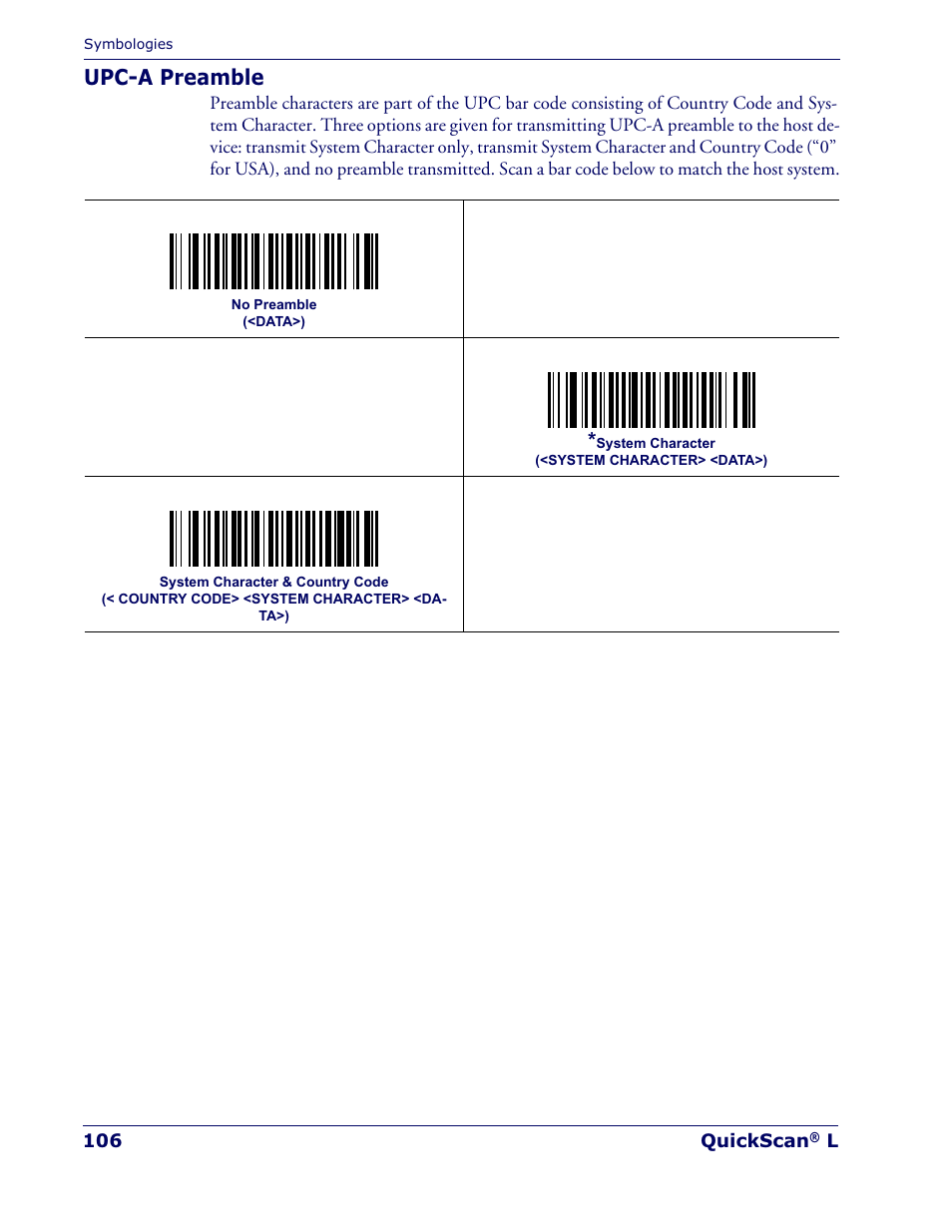 Upc-a preamble | Datalogic Scanning QUICKSCAN QD 2300 User Manual | Page 112 / 192