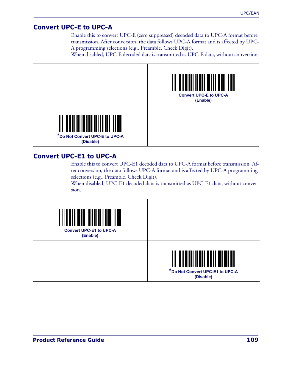 Convert upc-e to upc-a, Convert upc-e1 to upc-a | Datalogic Scanning QUICKSCAN QD 2300 User Manual | Page 115 / 192