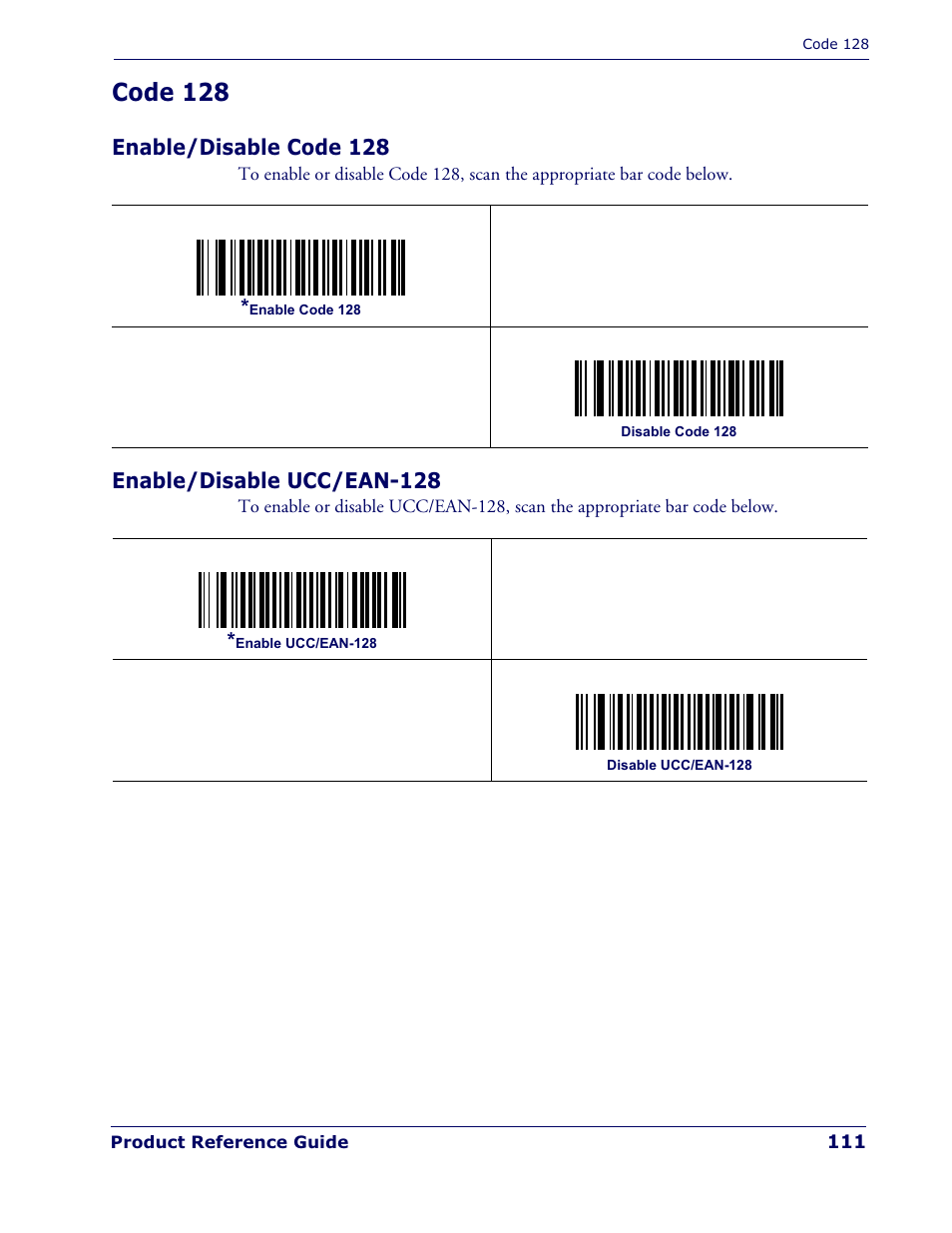 Code 128 | Datalogic Scanning QUICKSCAN QD 2300 User Manual | Page 117 / 192