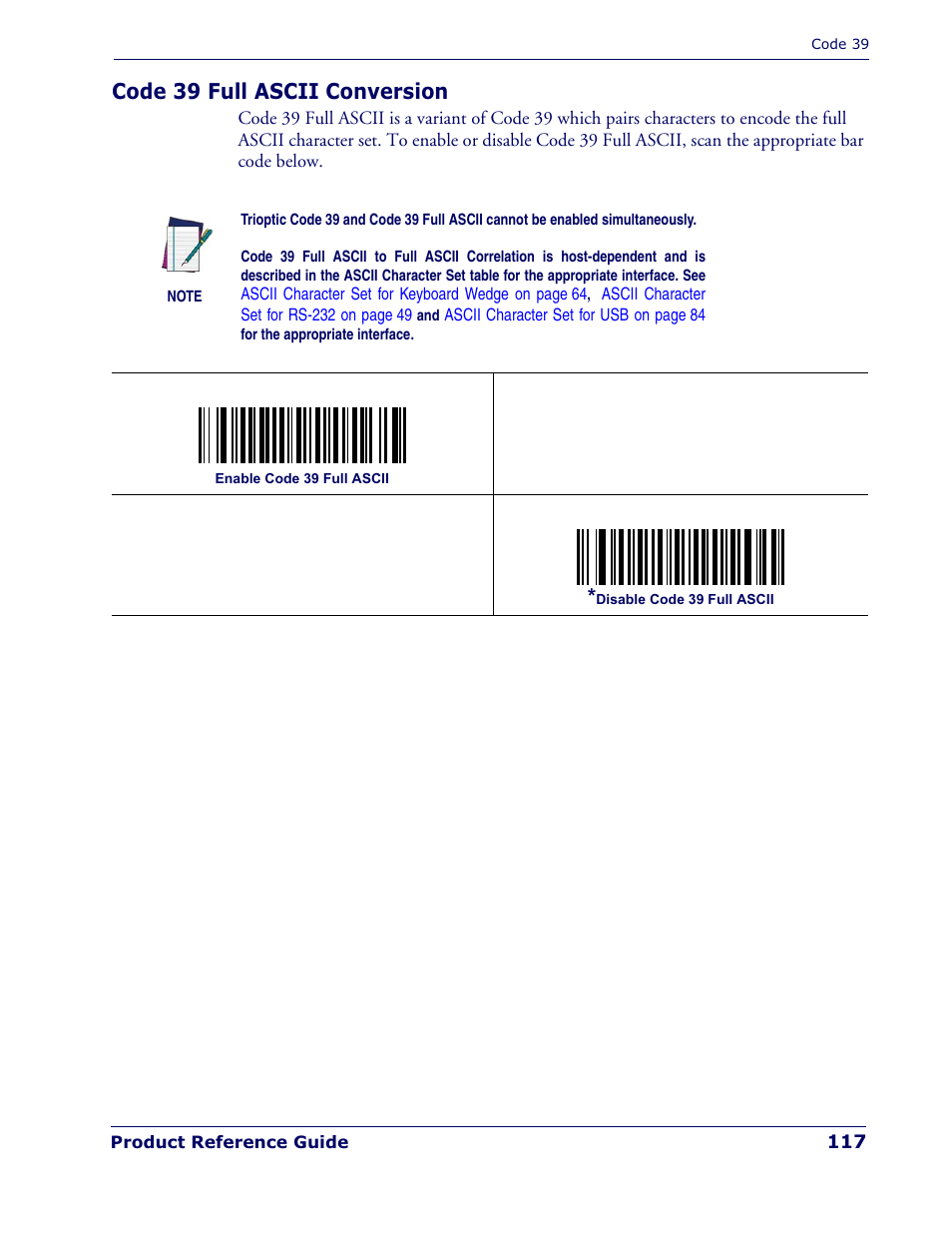 Code 39 full ascii conversion | Datalogic Scanning QUICKSCAN QD 2300 User Manual | Page 123 / 192