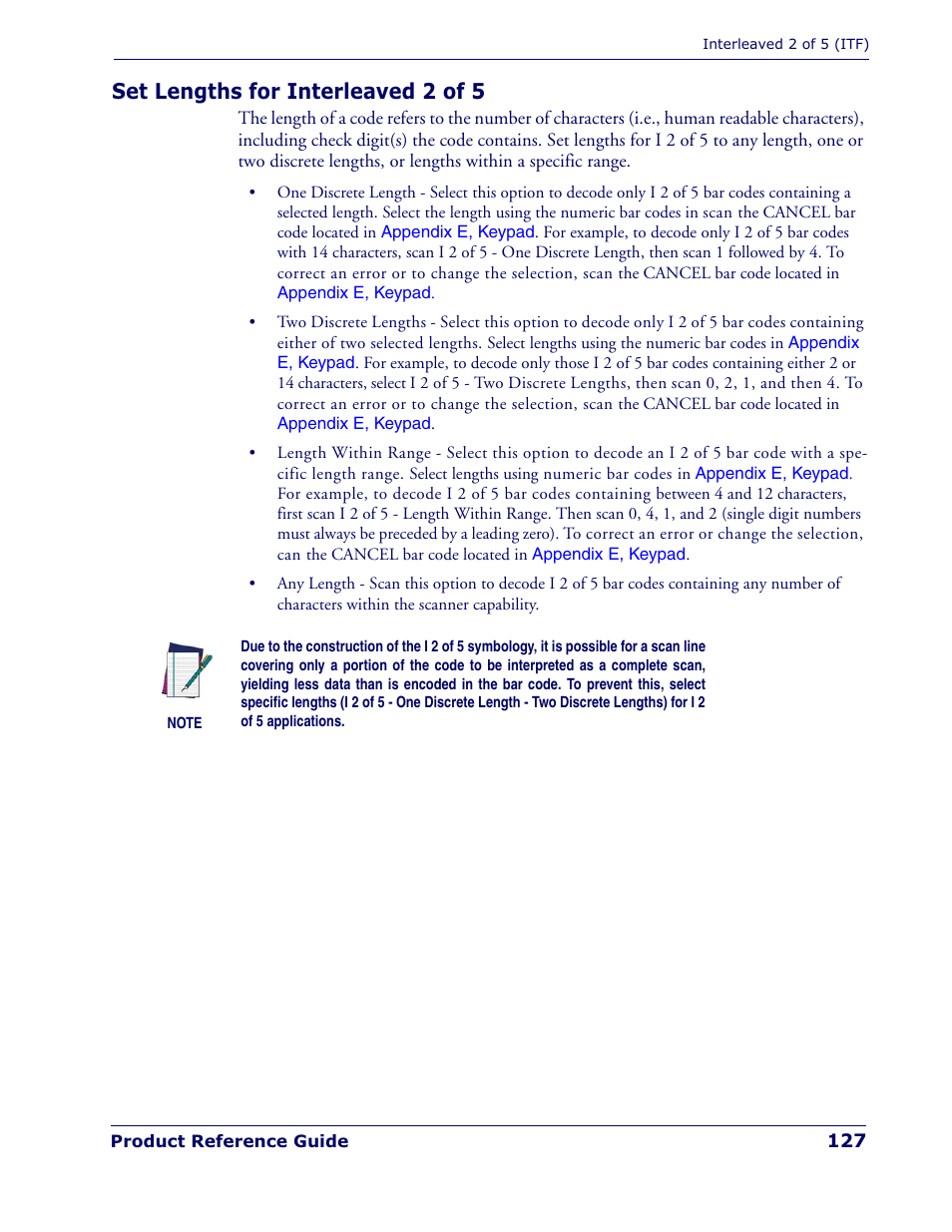 Set lengths for interleaved 2 of 5 | Datalogic Scanning QUICKSCAN QD 2300 User Manual | Page 133 / 192