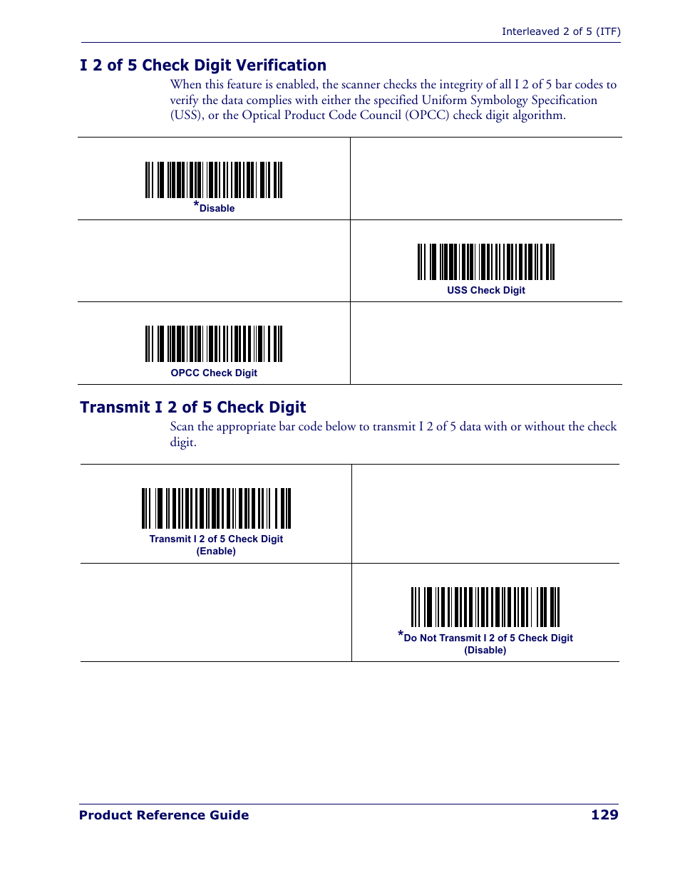 I 2 of 5 check digit verification, Transmit i 2 of 5 check digit | Datalogic Scanning QUICKSCAN QD 2300 User Manual | Page 135 / 192