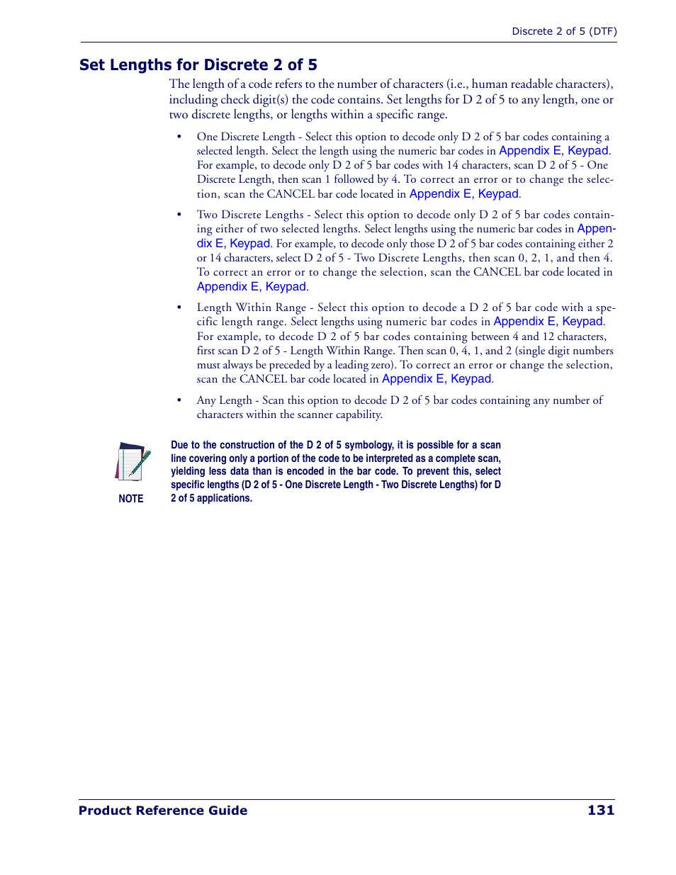 Set lengths for discrete 2 of 5 | Datalogic Scanning QUICKSCAN QD 2300 User Manual | Page 137 / 192