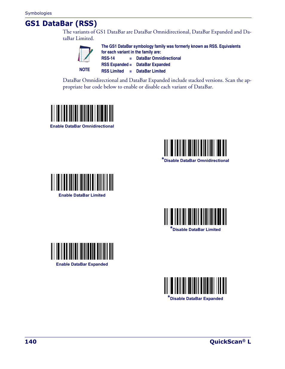 Gs1 databar (rss) | Datalogic Scanning QUICKSCAN QD 2300 User Manual | Page 146 / 192