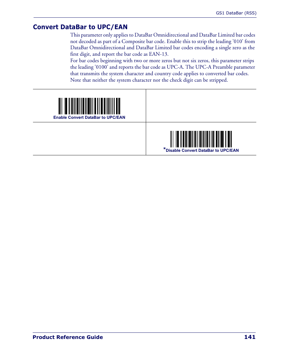 Convert databar to upc/ean | Datalogic Scanning QUICKSCAN QD 2300 User Manual | Page 147 / 192