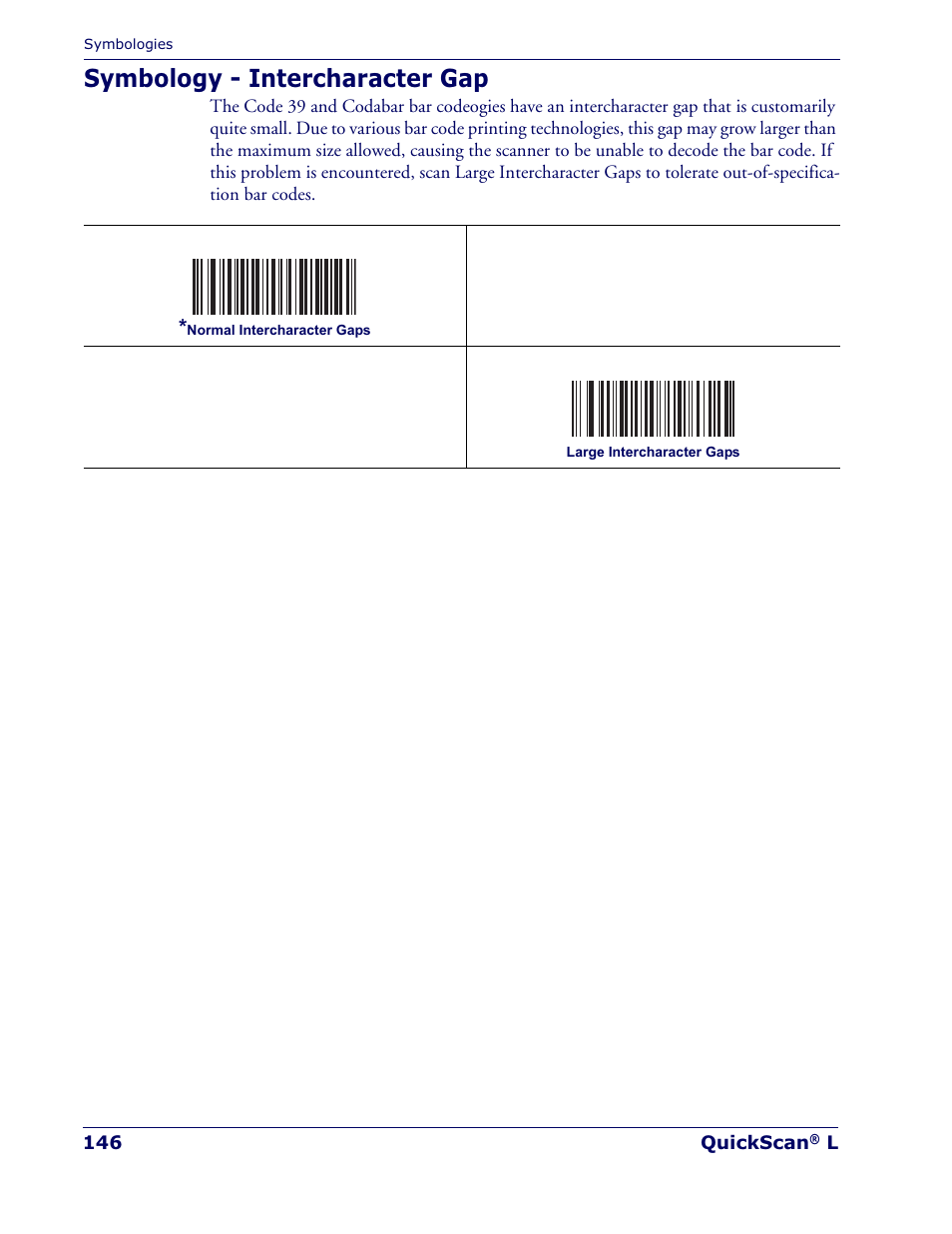 Symbology - intercharacter gap | Datalogic Scanning QUICKSCAN QD 2300 User Manual | Page 152 / 192