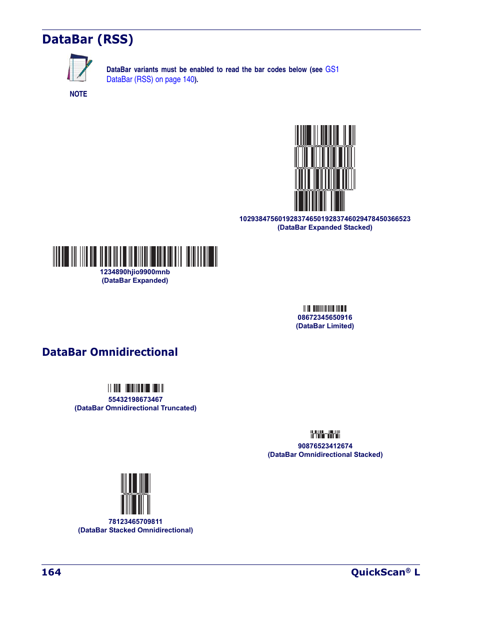 Databar (rss), Databar omnidirectional | Datalogic Scanning QUICKSCAN QD 2300 User Manual | Page 170 / 192