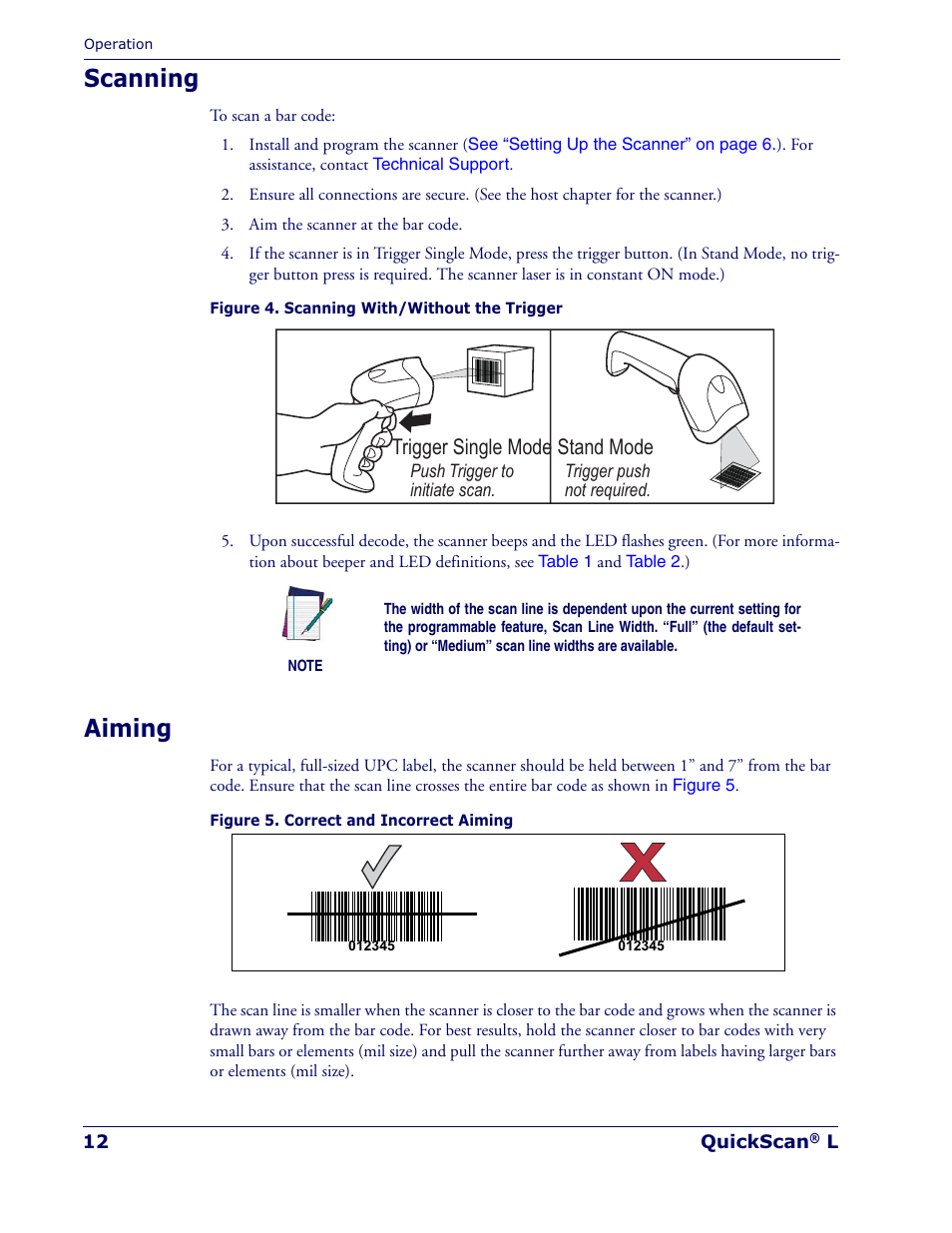 Scanning, Aiming, Trigger single mode | Stand mode | Datalogic Scanning QUICKSCAN QD 2300 User Manual | Page 18 / 192