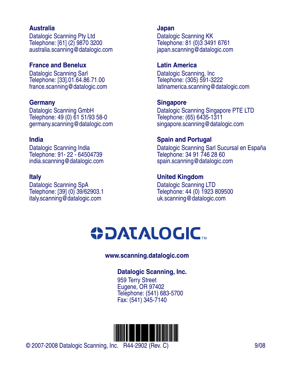 Datalogic Scanning QUICKSCAN QD 2300 User Manual | Page 192 / 192